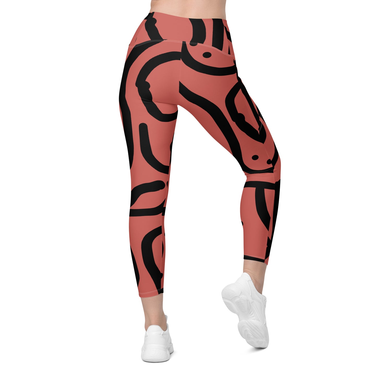 Bantu Print - Rosy Pink - Crossover leggings with pockets