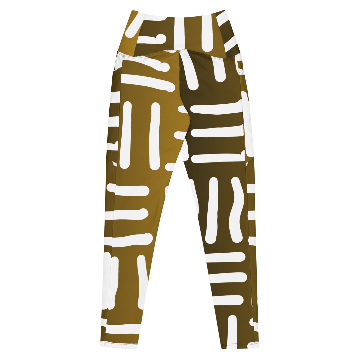 Mud Cloth Inspired Print ll - Bronze - Crossover leggings with pockets