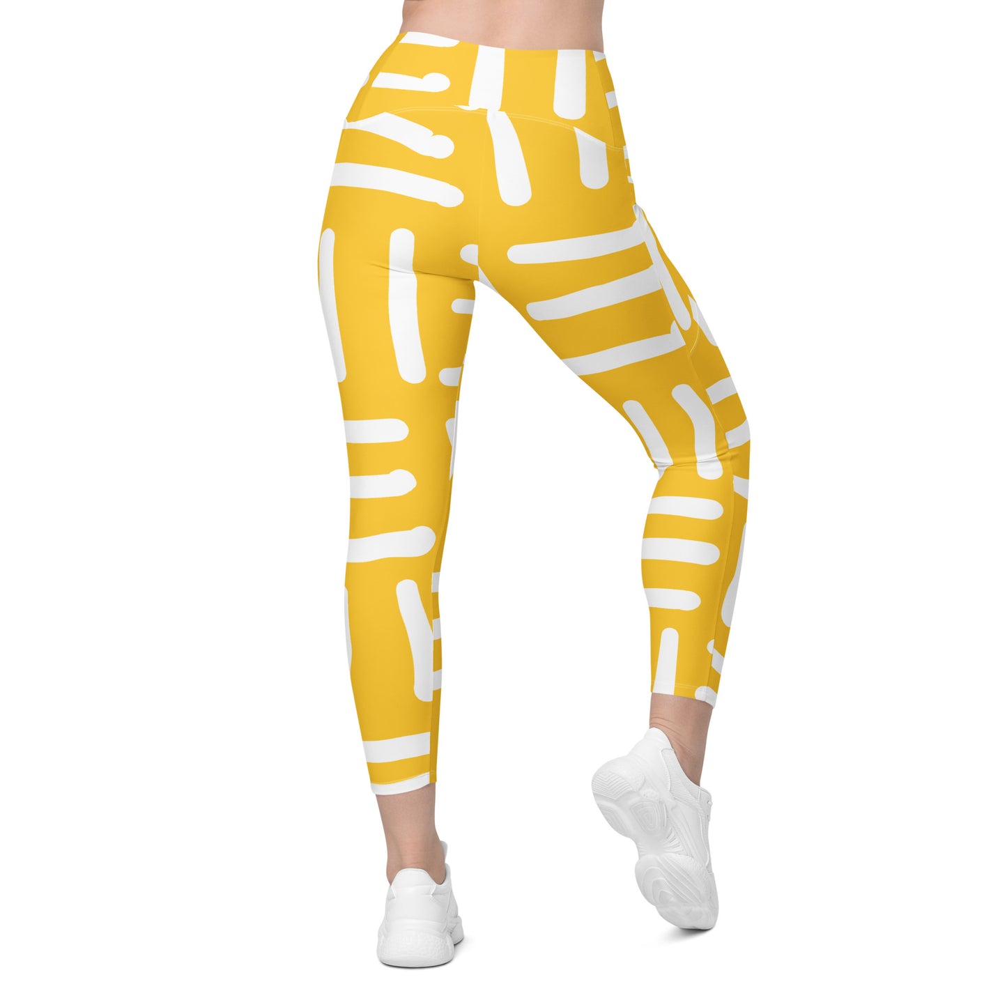 Bespoke Print II - Yellow and White - Crossover leggings with pockets