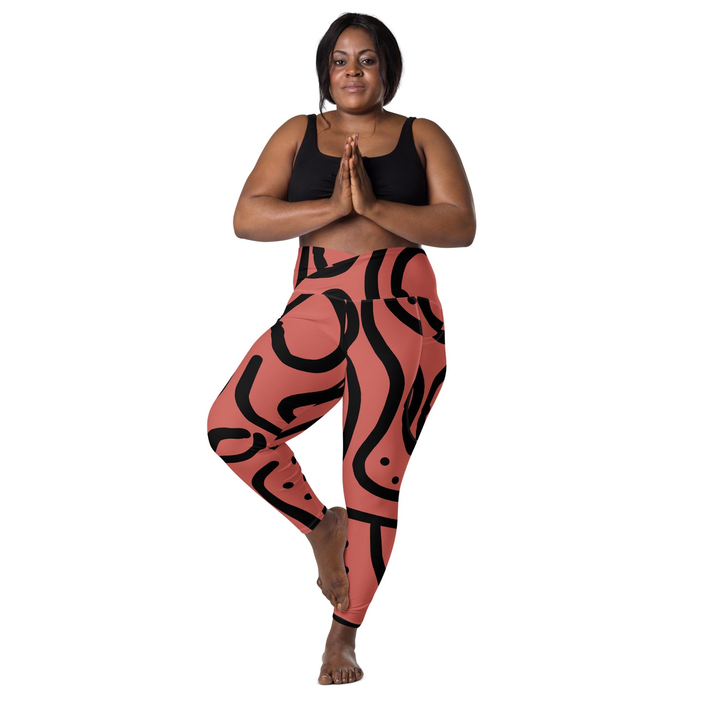 Bantu Print - Rosy Pink - Crossover leggings with pockets