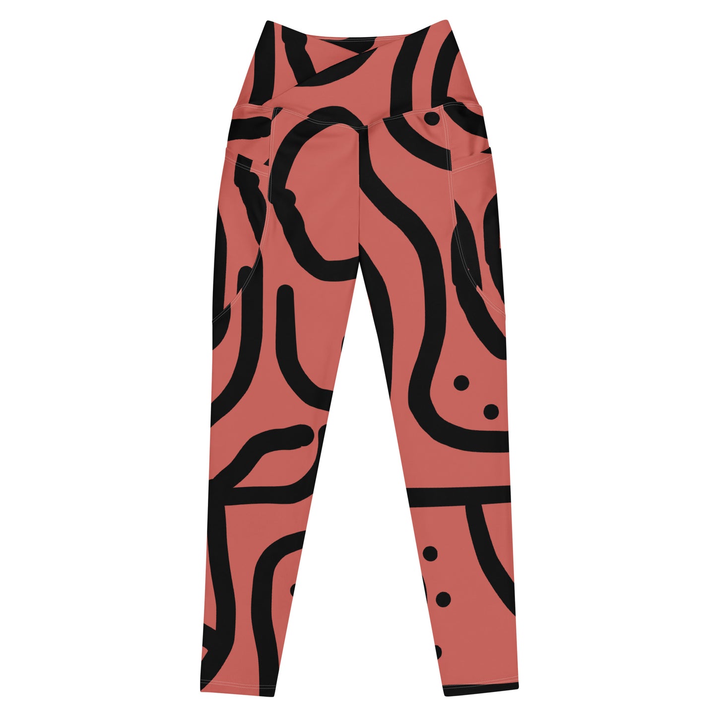 Bantu Print - Rosy Pink - Crossover leggings with pockets