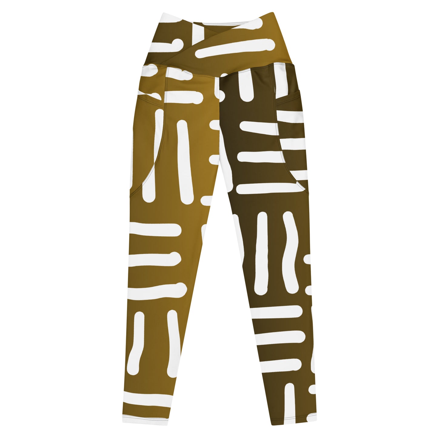 Mud Cloth Inspired Print ll - Bronze - Crossover leggings with pockets