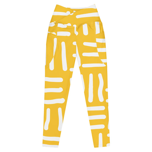 Bespoke Print II - Yellow and White - Crossover leggings with pockets