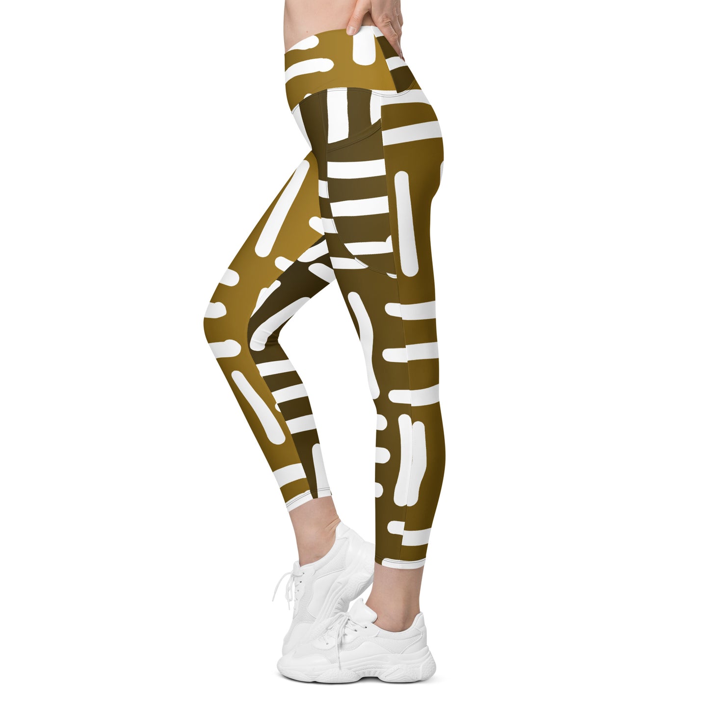 Mud Cloth Inspired Print ll - Bronze - Crossover leggings with pockets