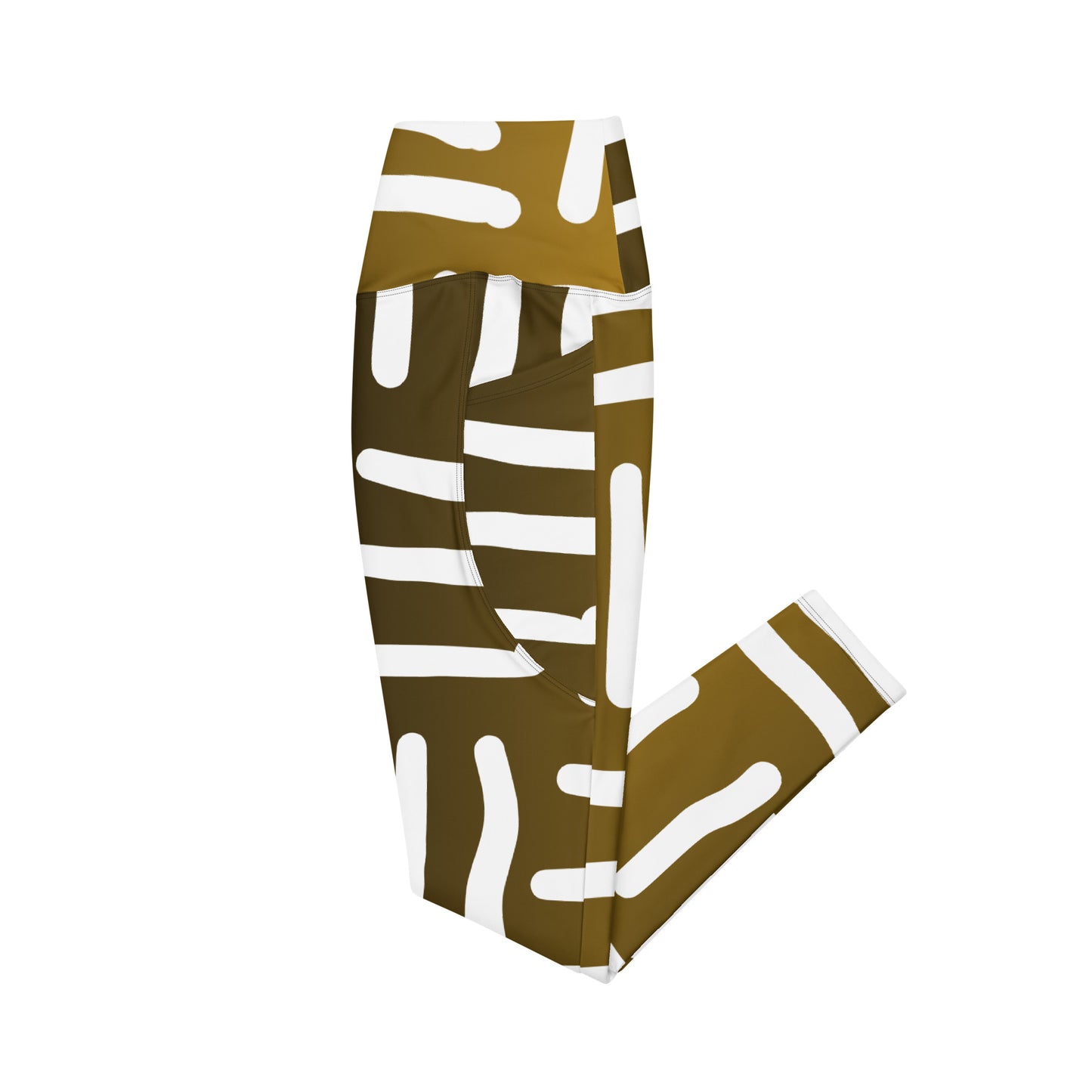 Mud Cloth Inspired Print ll - Bronze - Crossover leggings with pockets