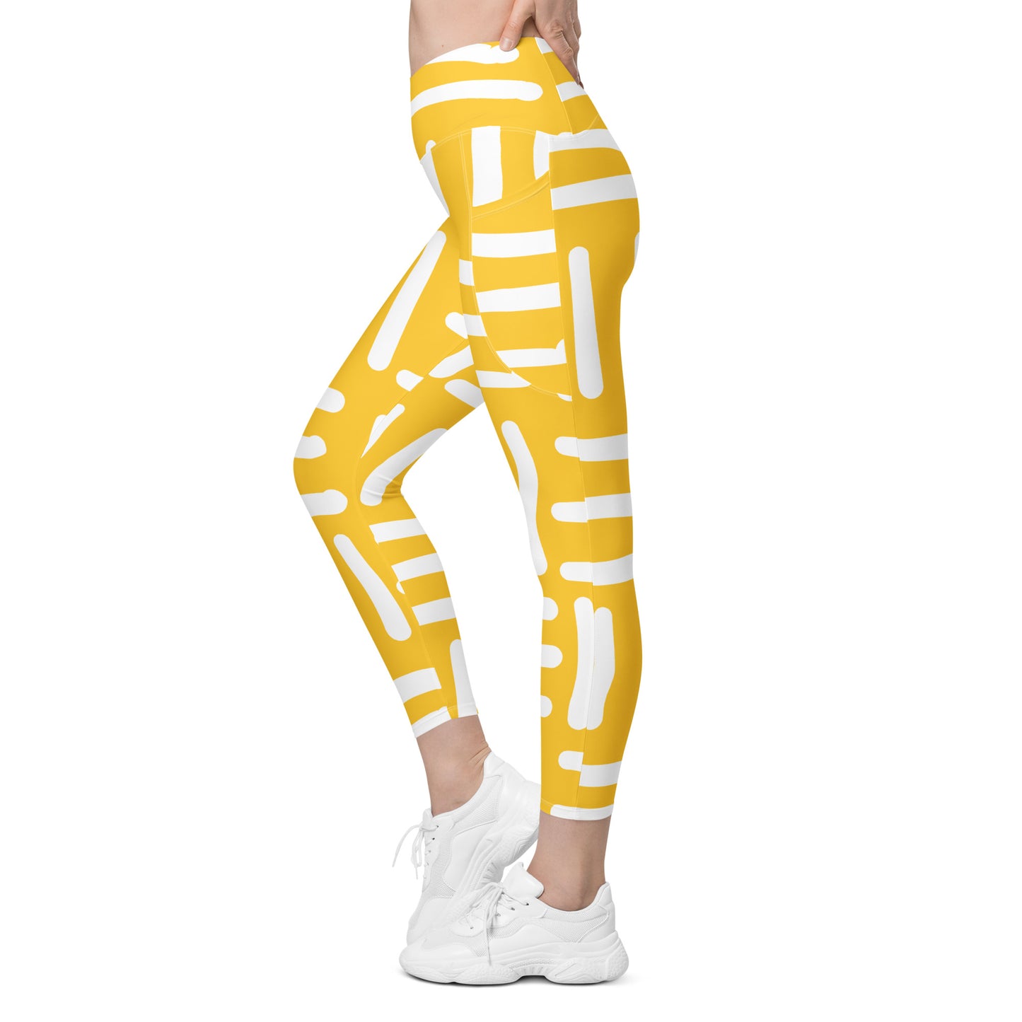 Bespoke Print II - Yellow and White - Crossover leggings with pockets