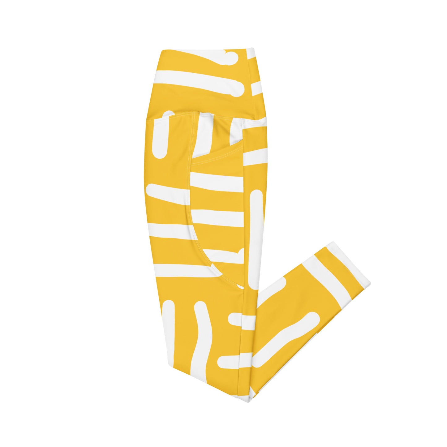 Bespoke Print II - Yellow and White - Crossover leggings with pockets