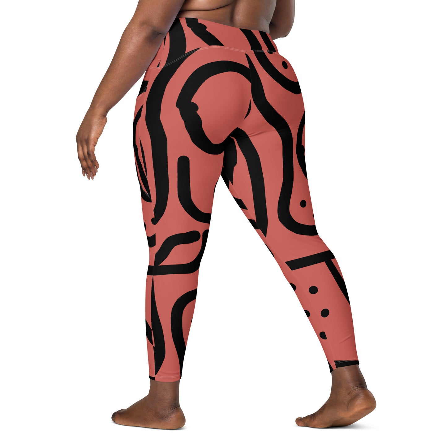 Bantu Print - Rosy Pink - Crossover leggings with pockets