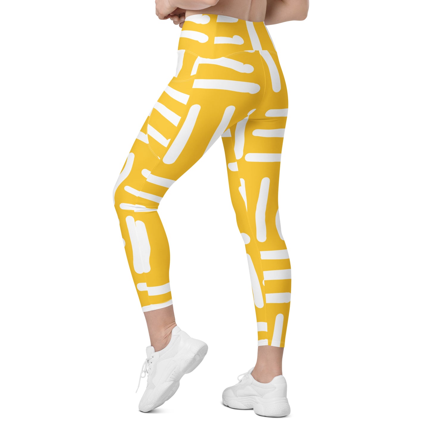 Bespoke Print II - Yellow and White - Crossover leggings with pockets