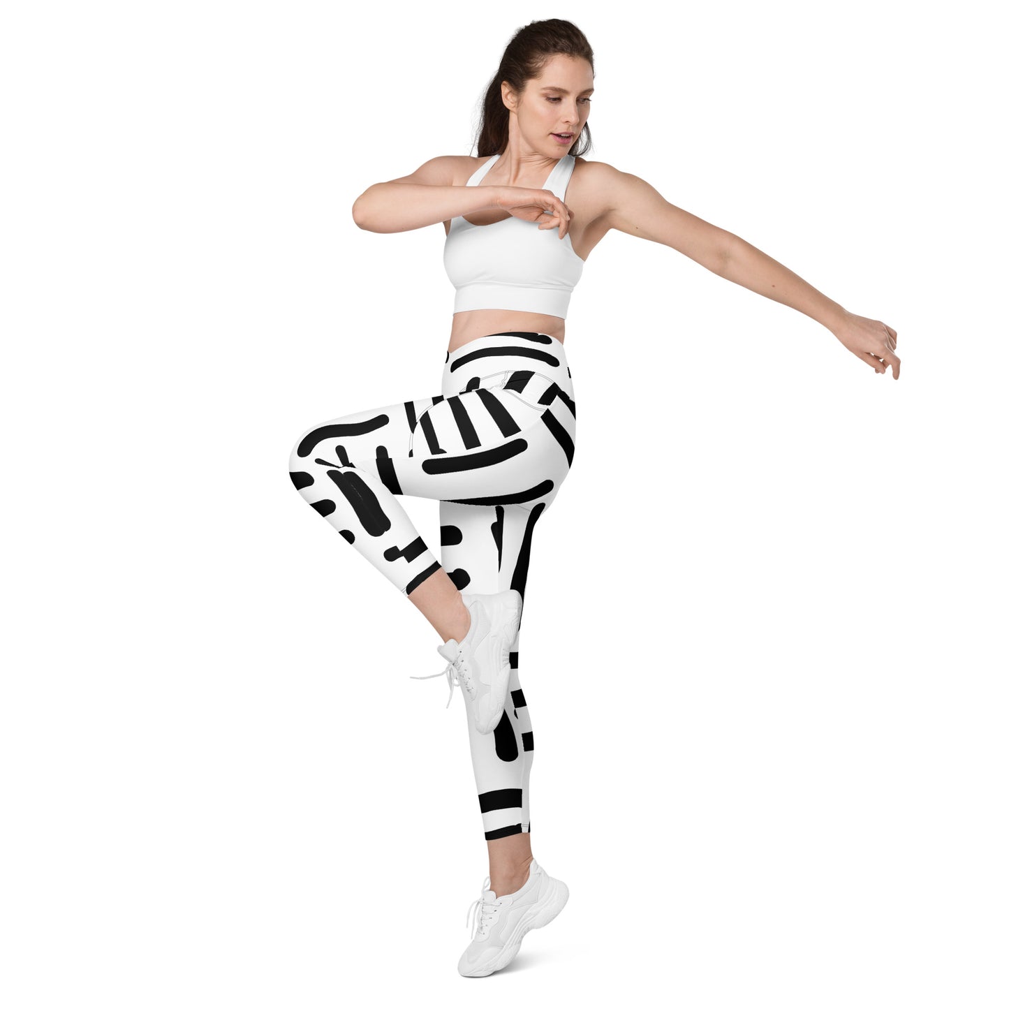 Bespoke Prints - White  and Black -Crossover leggings with pockets