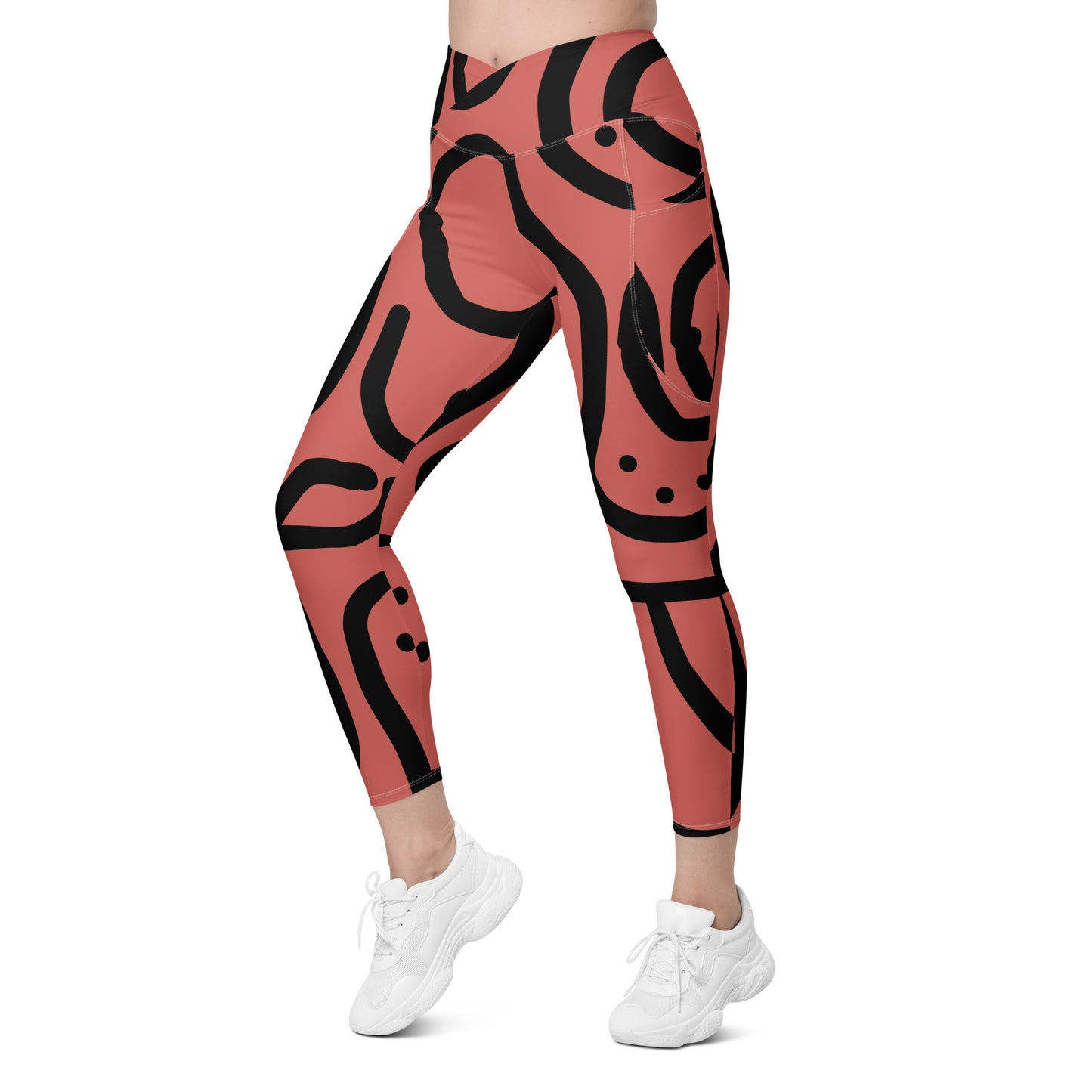 Bantu Print - Rosy Pink - Crossover leggings with pockets