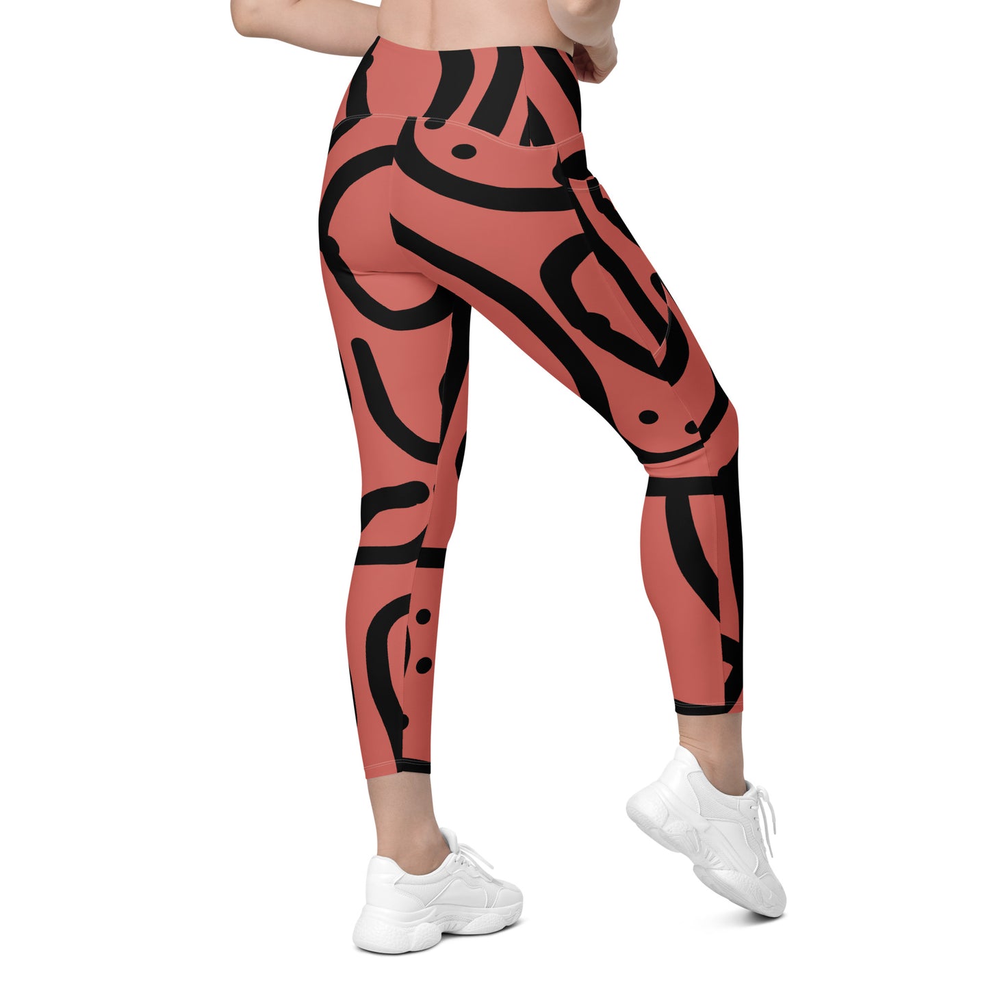 Bantu Print - Rosy Pink - Crossover leggings with pockets