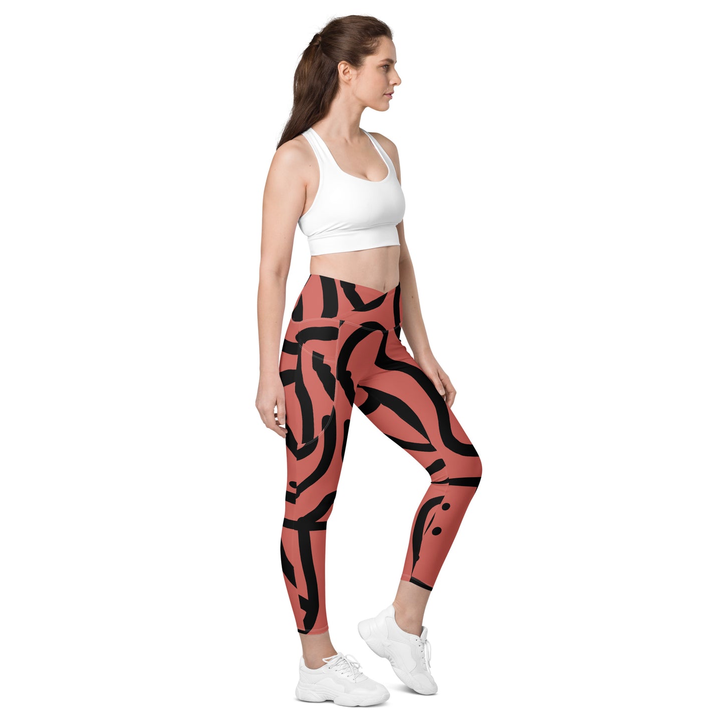 Bantu Print - Rosy Pink - Crossover leggings with pockets