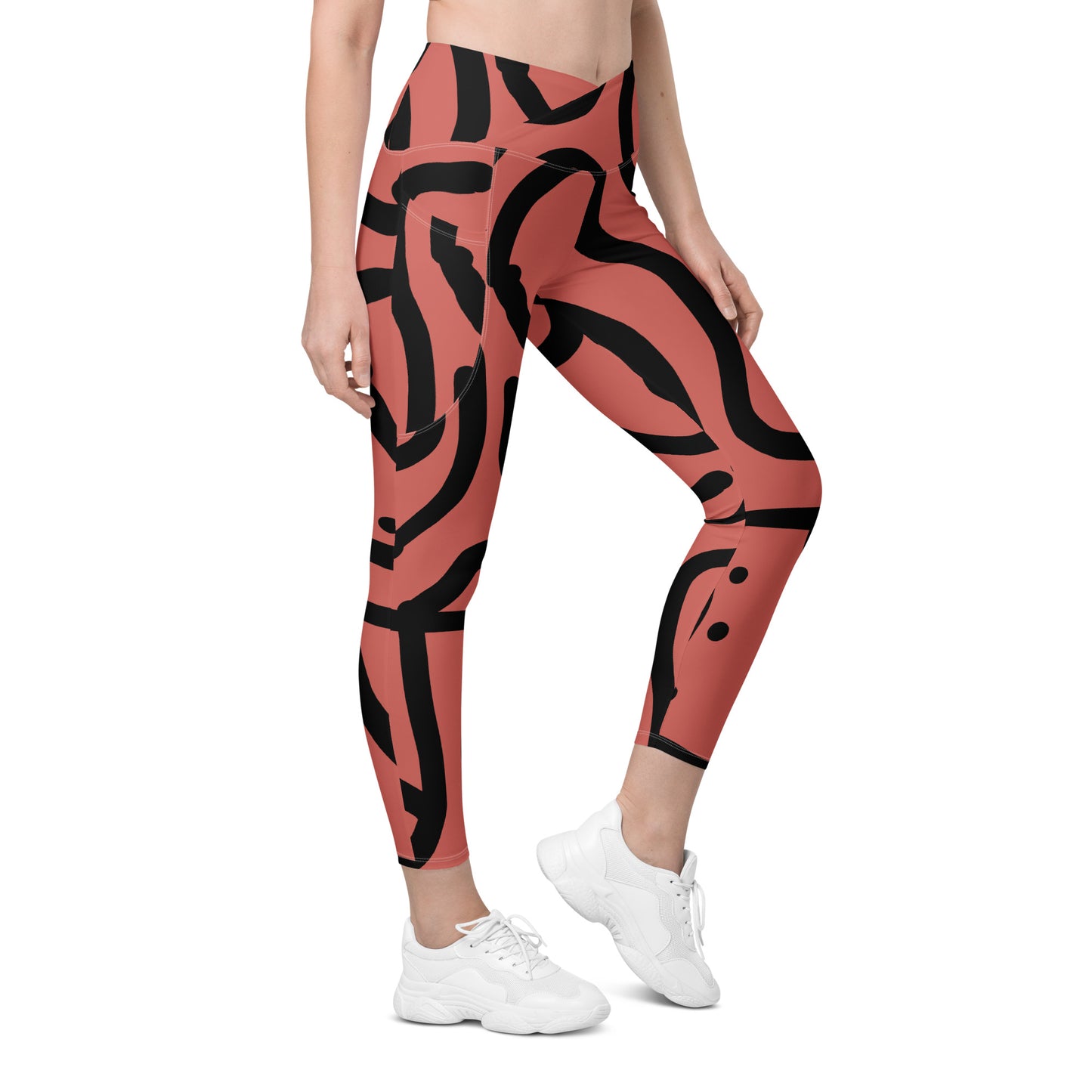 Bantu Print - Rosy Pink - Crossover leggings with pockets