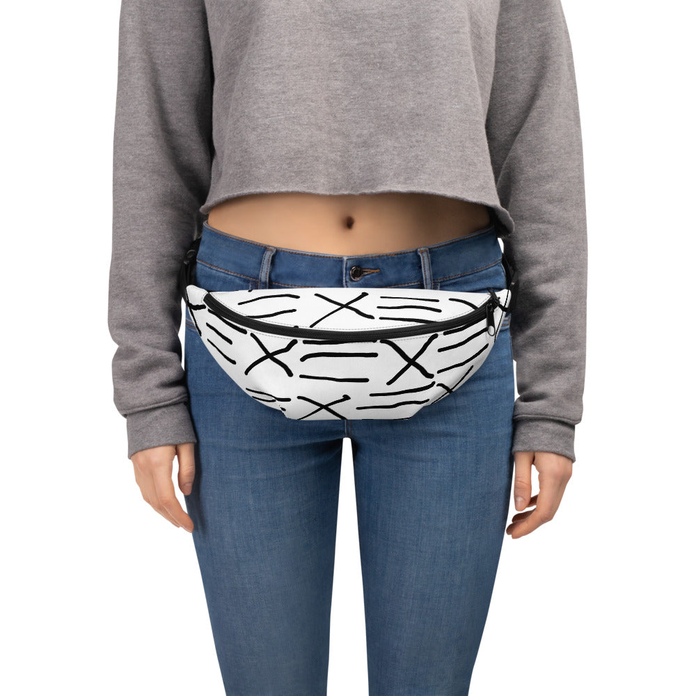 Mud Cloth Inspired Print  - White and Black - Fanny Pack