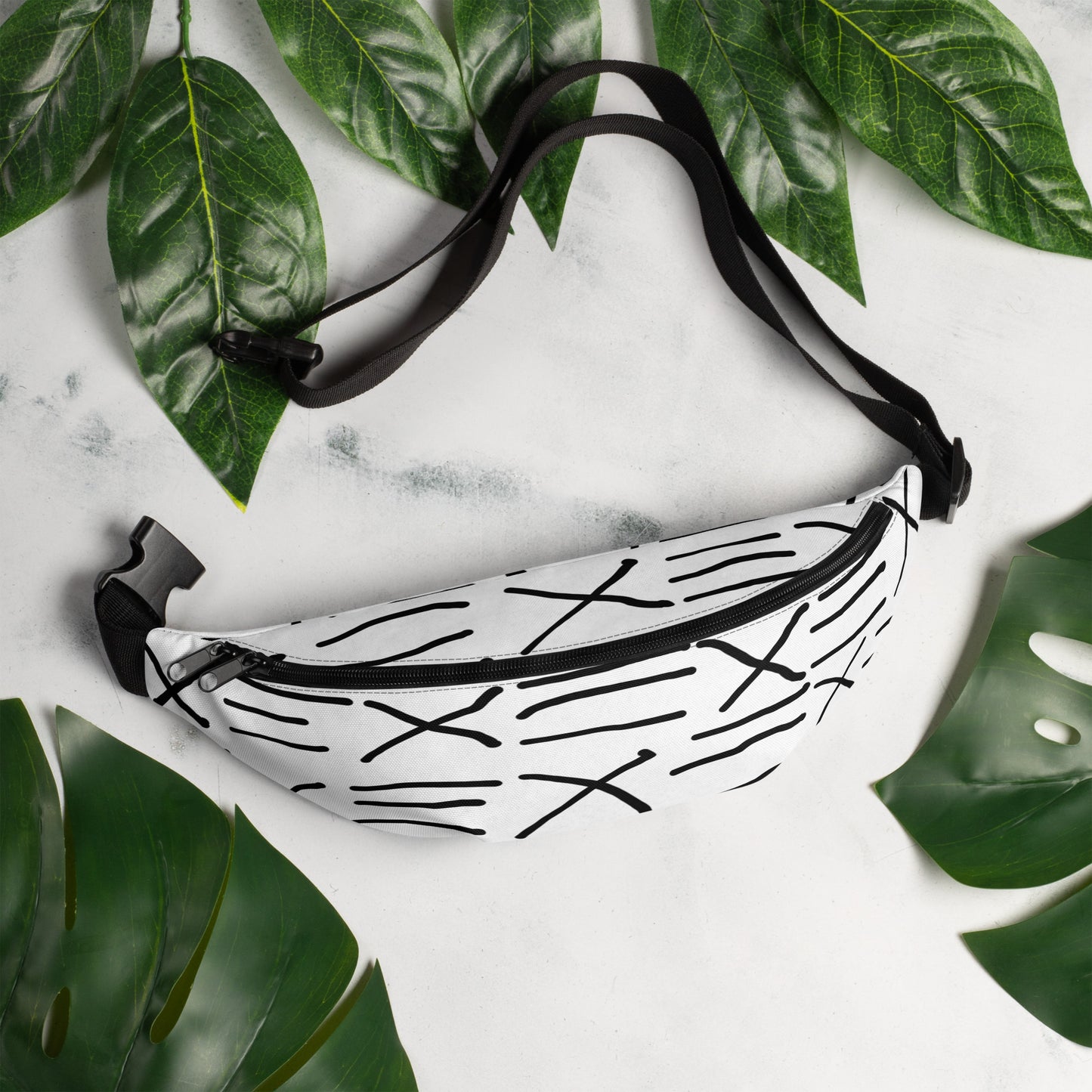 Mud Cloth Inspired Print  - White and Black - Fanny Pack