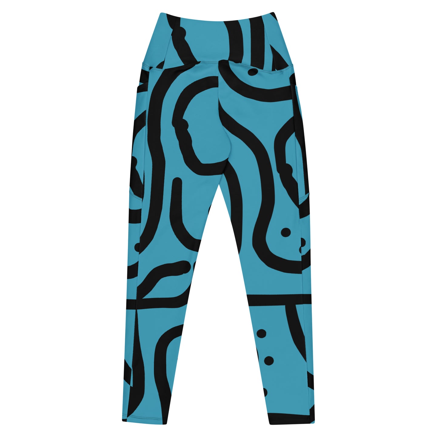 Bantu Print - Blue and Black - Leggings with pockets