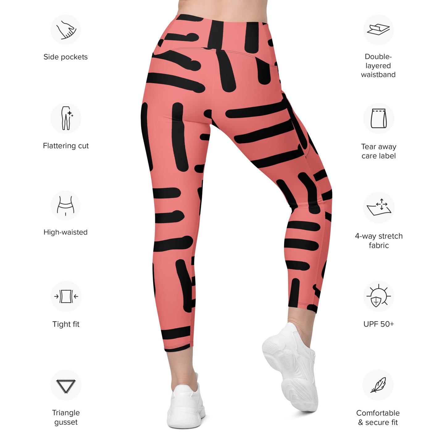 Bespoke Print II- pink and Black -- Leggings with pockets