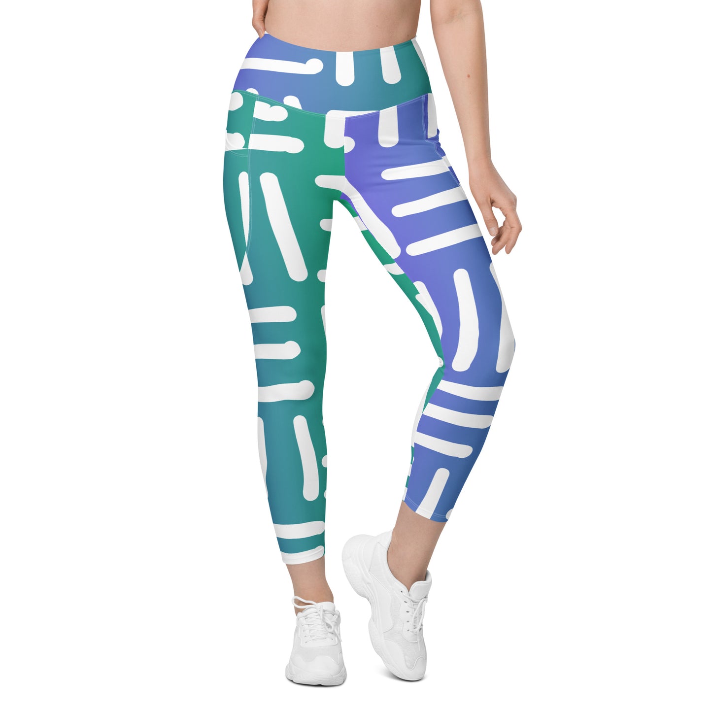 Bespoke Print II - Turquoise and White - Leggings with pockets