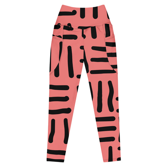 Bespoke Print II- pink and Black -- Leggings with pockets