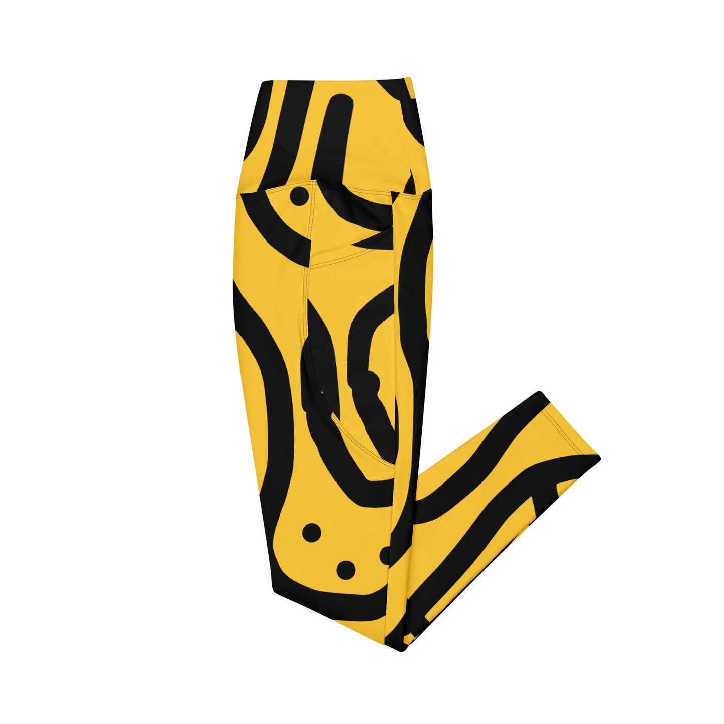 Bantu Print - Yellow Black - Leggings with pockets