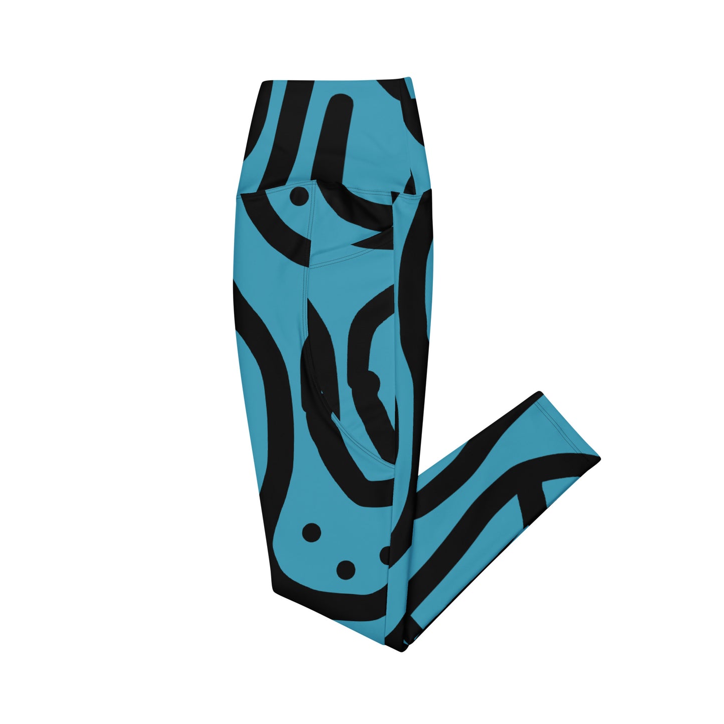 Bantu Print - Blue and Black - Leggings with pockets