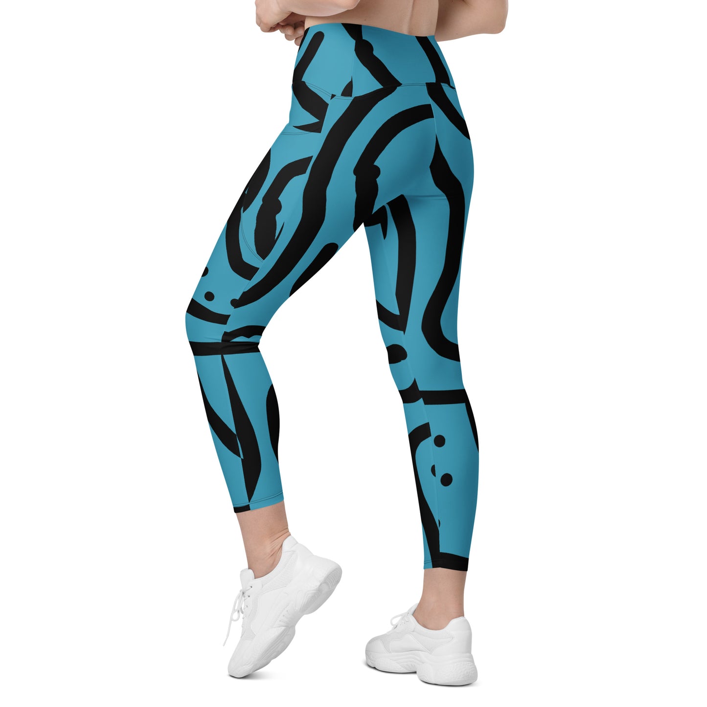 Bantu Print - Blue and Black - Leggings with pockets