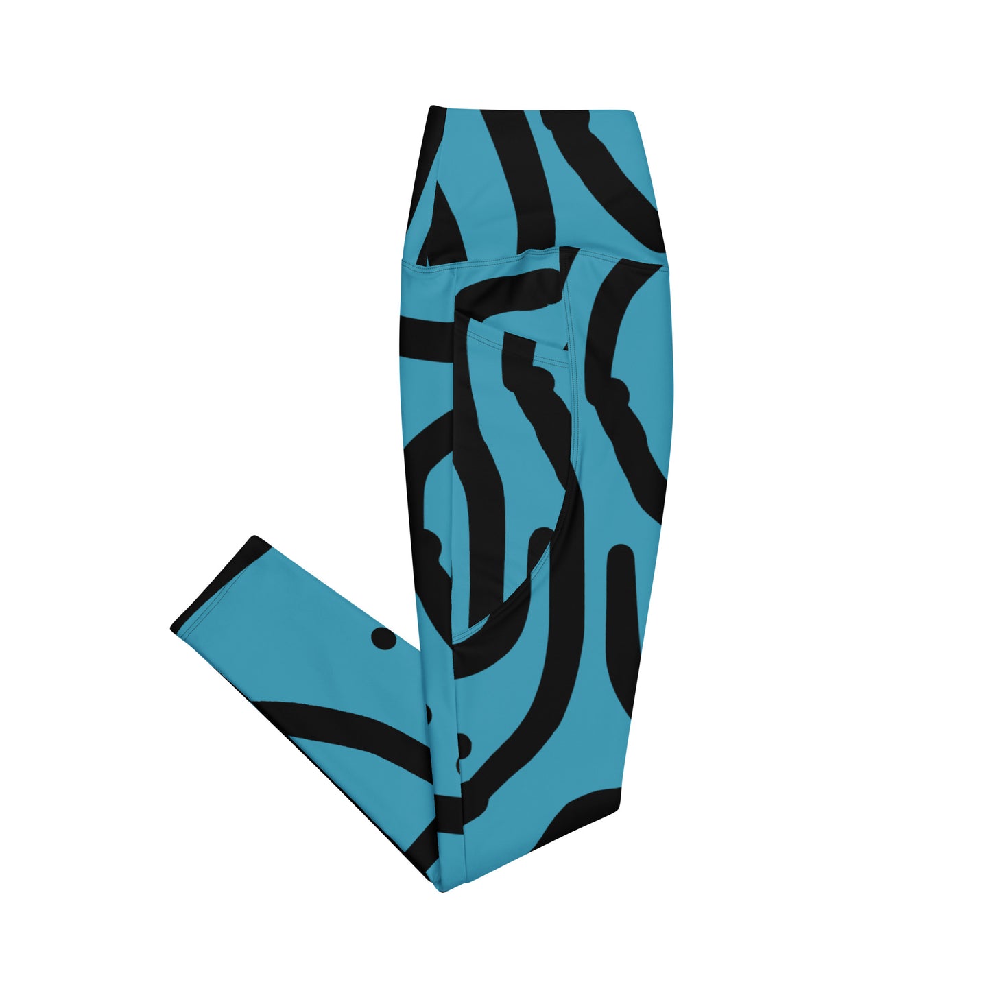 Bantu Print - Blue and Black - Leggings with pockets