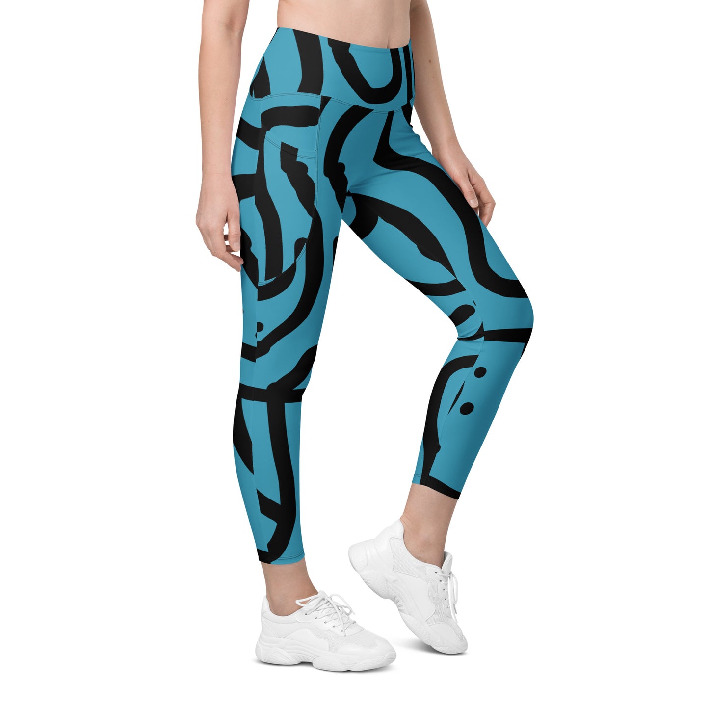 Bantu Print - Blue and Black - Leggings with pockets