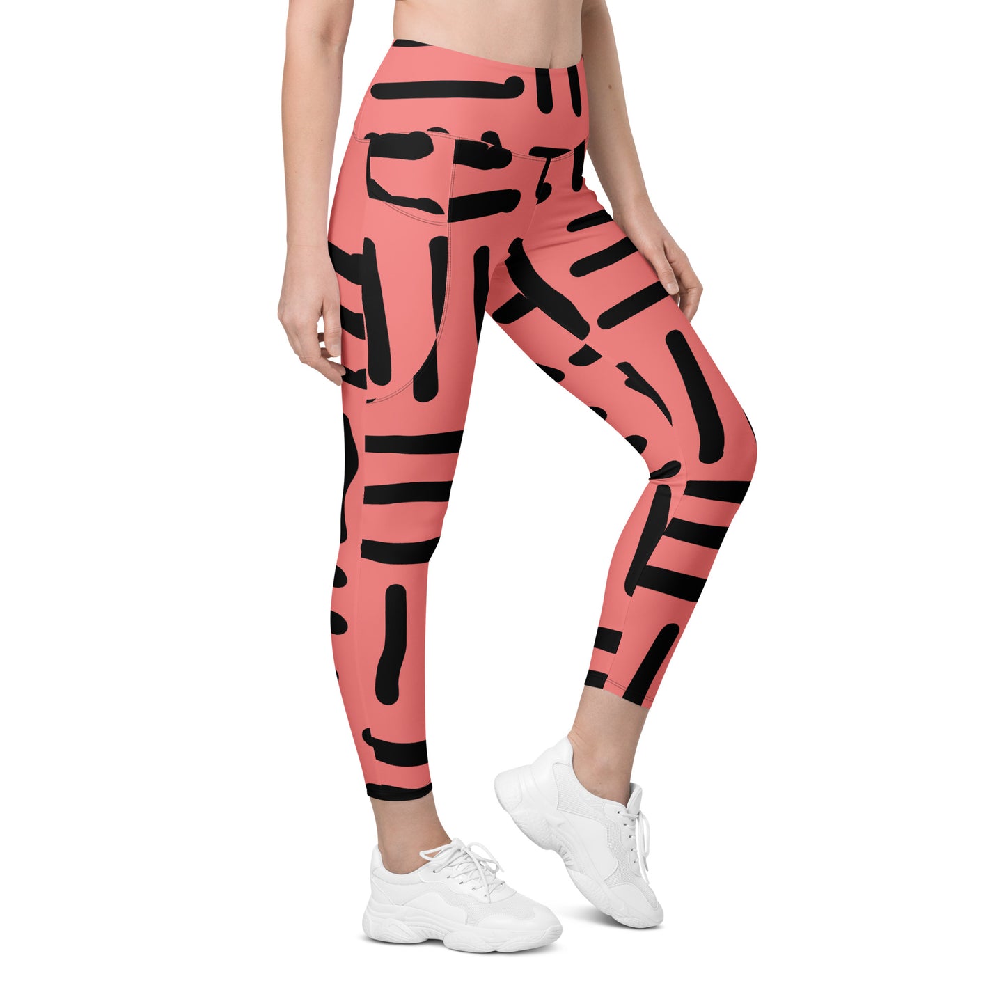 Bespoke Print II- pink and Black -- Leggings with pockets