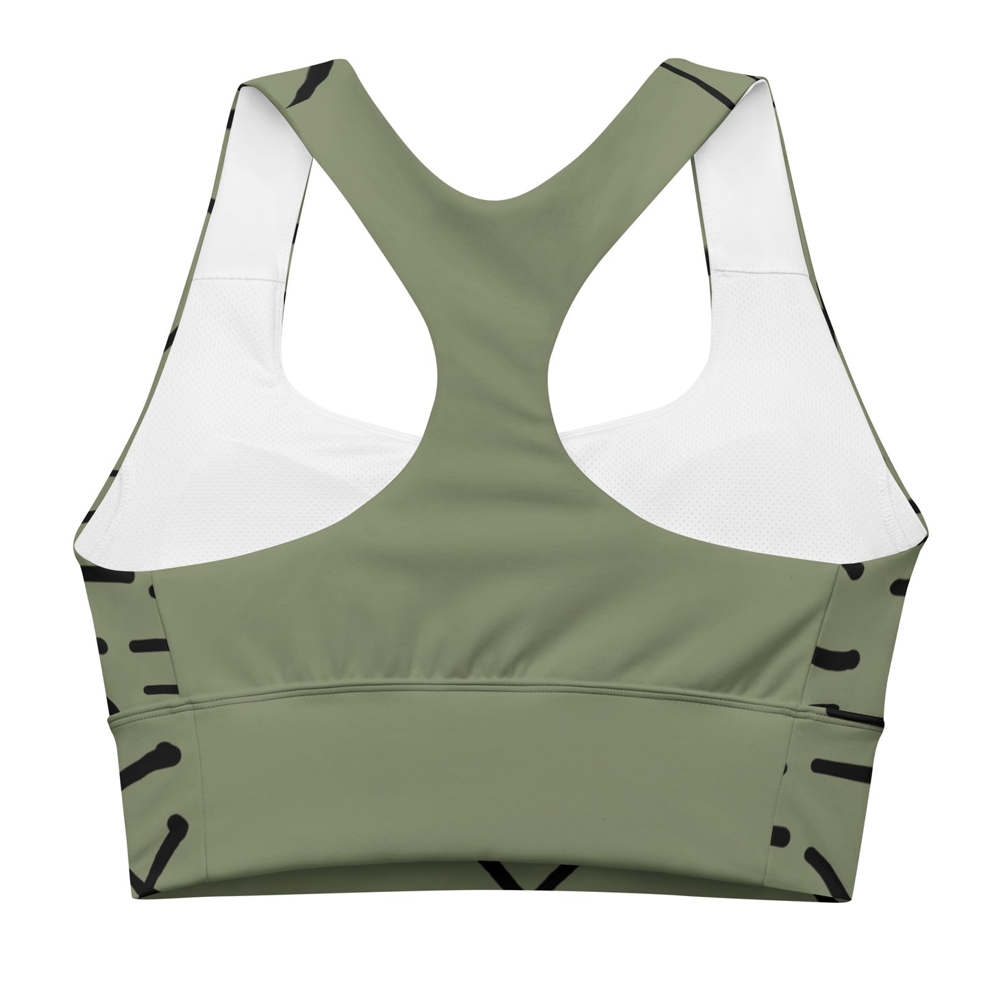 Mud Cloth Inspired Print - Green - Longline sports bra