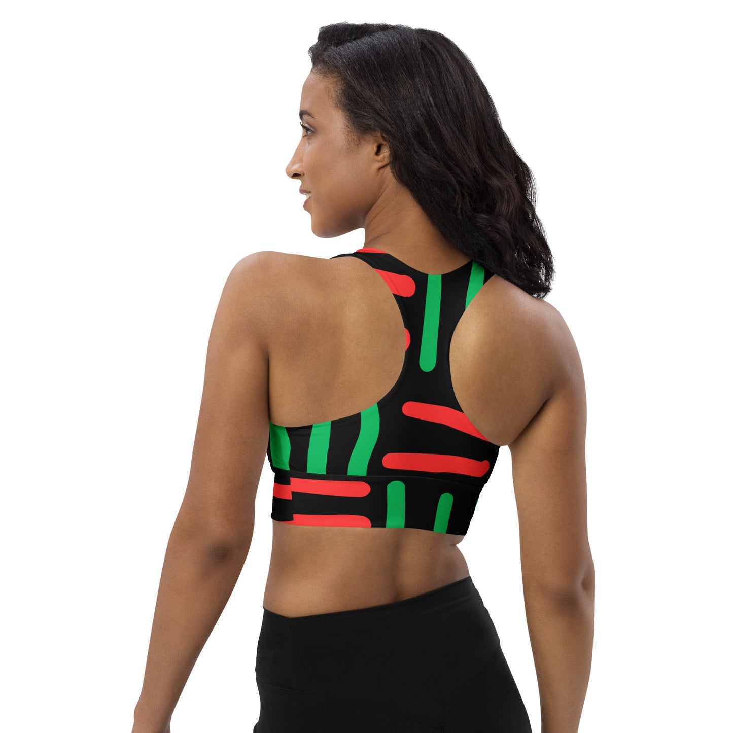 JUNETEENTH - Bespoke Prints II - Black, Red, Green - Longline sports bra