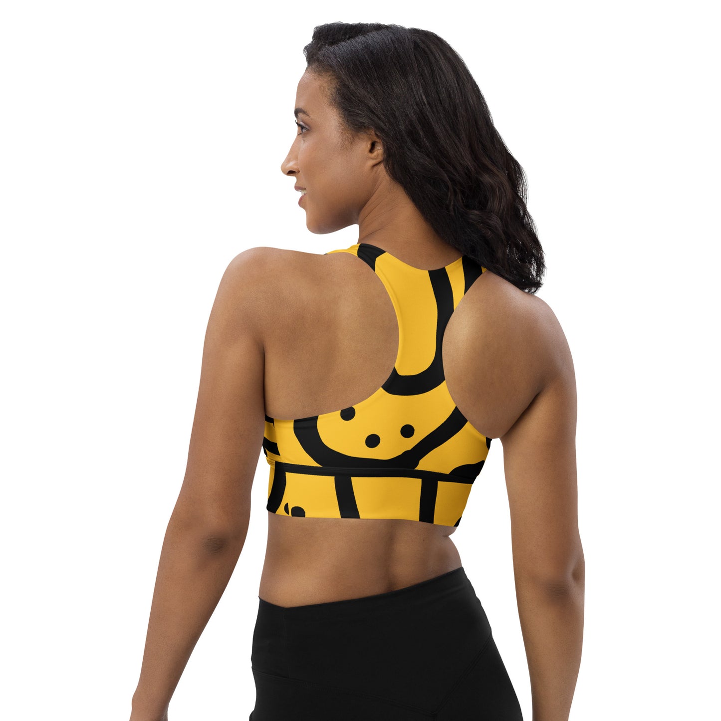 Bantu Print - Yellow Black - Longline sports bra