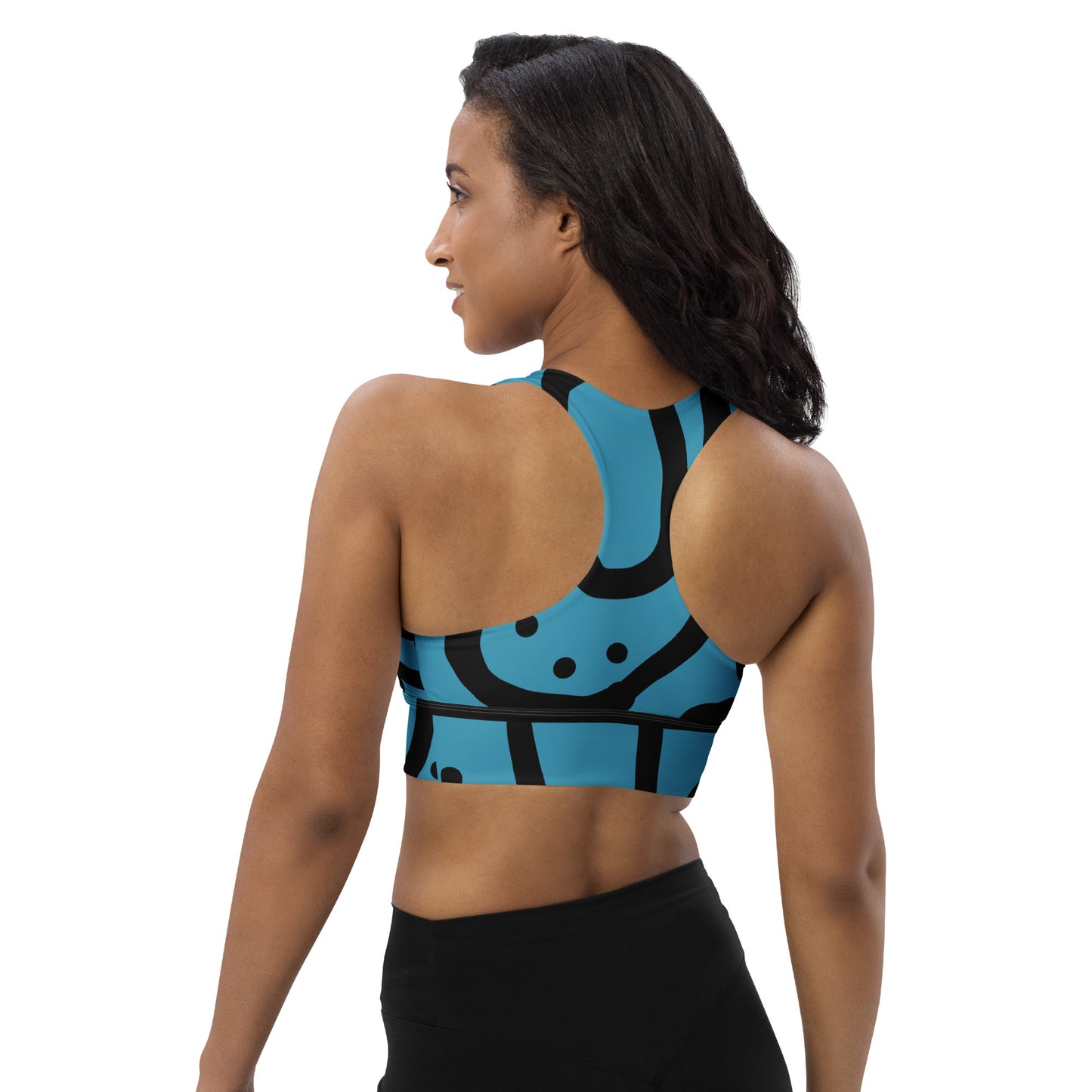 Bantu Print - Blue and Black Longline sports bra