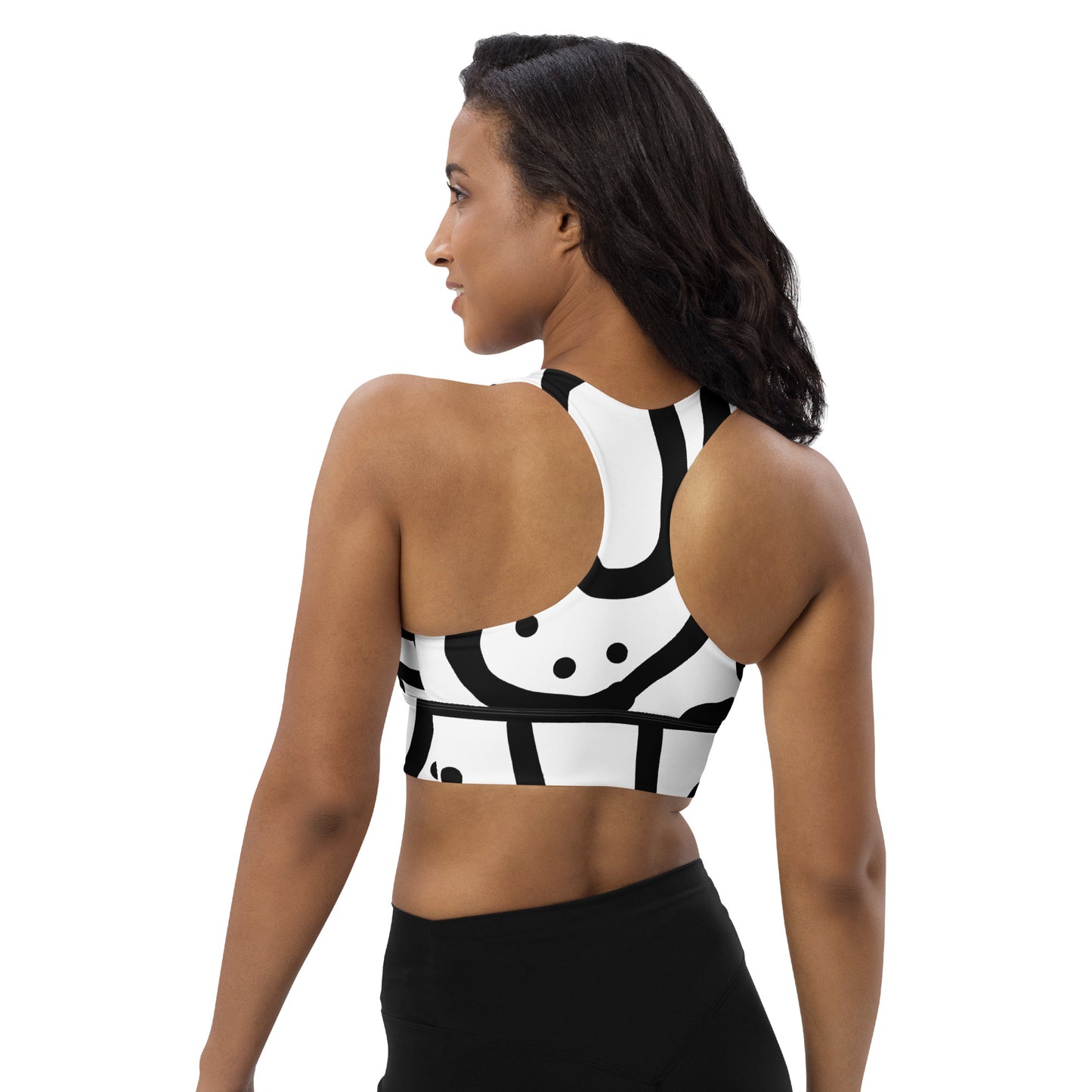 Bantu Print - White and Black - Longline sports bra