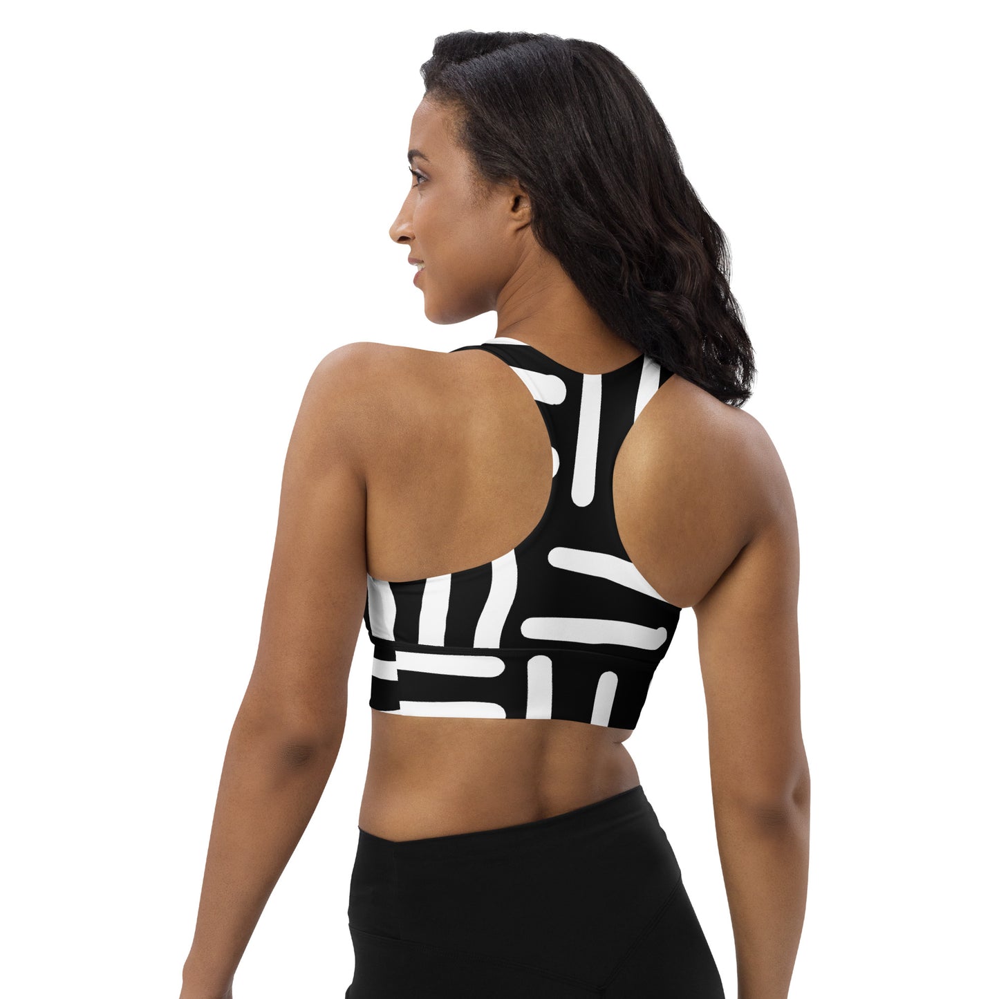 Bespoke Print II - Black and White - Longline sports bra