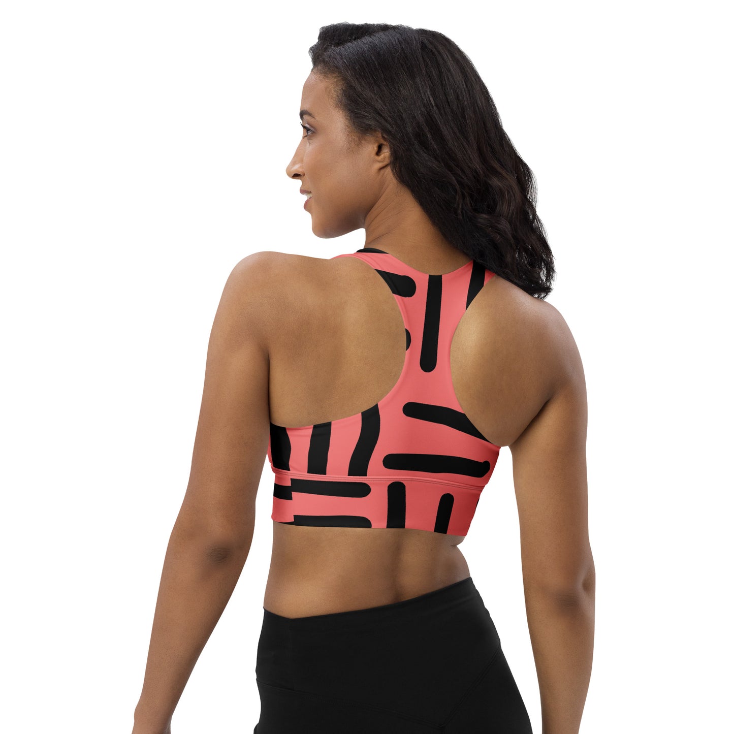 Bespoke Print II -Pink and  Black- Longline sports bra