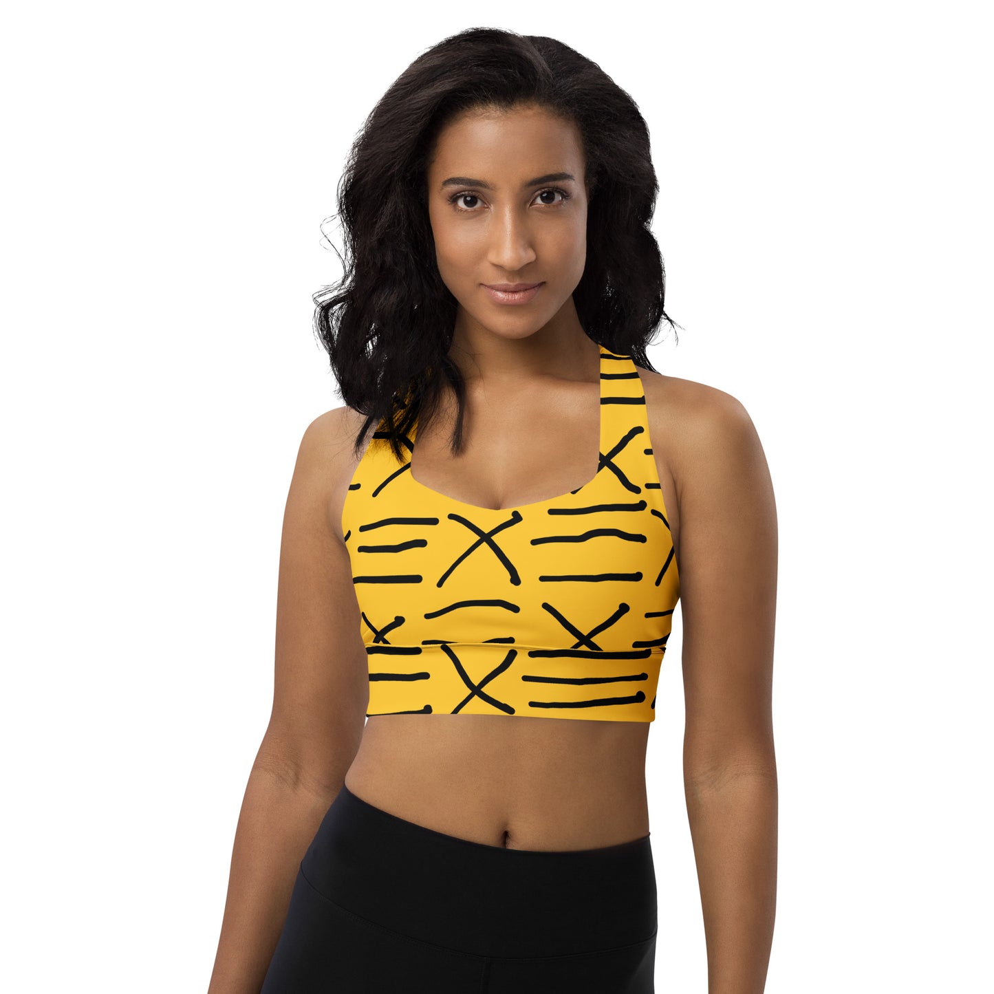 Mud Cloth Inspired Print - Yellow - Longline sports bra