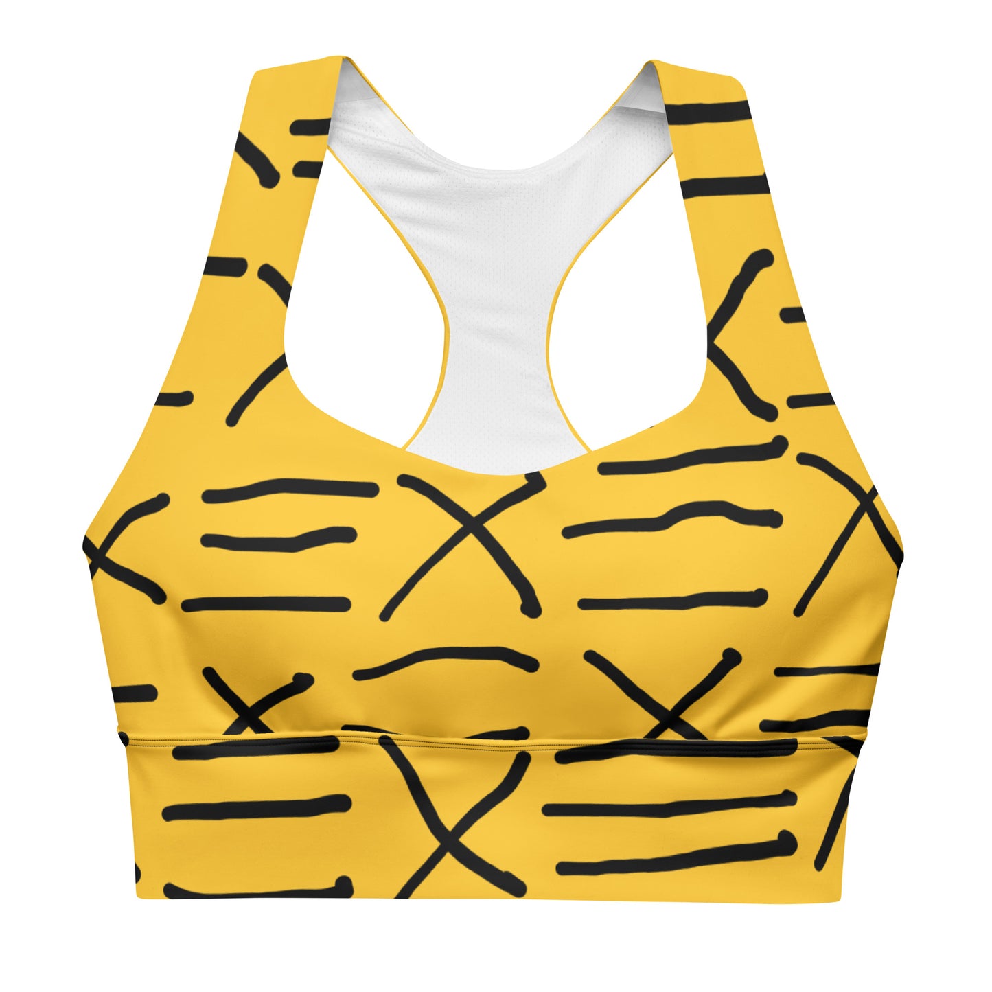 Mud Cloth Inspired Print - Yellow - Longline sports bra