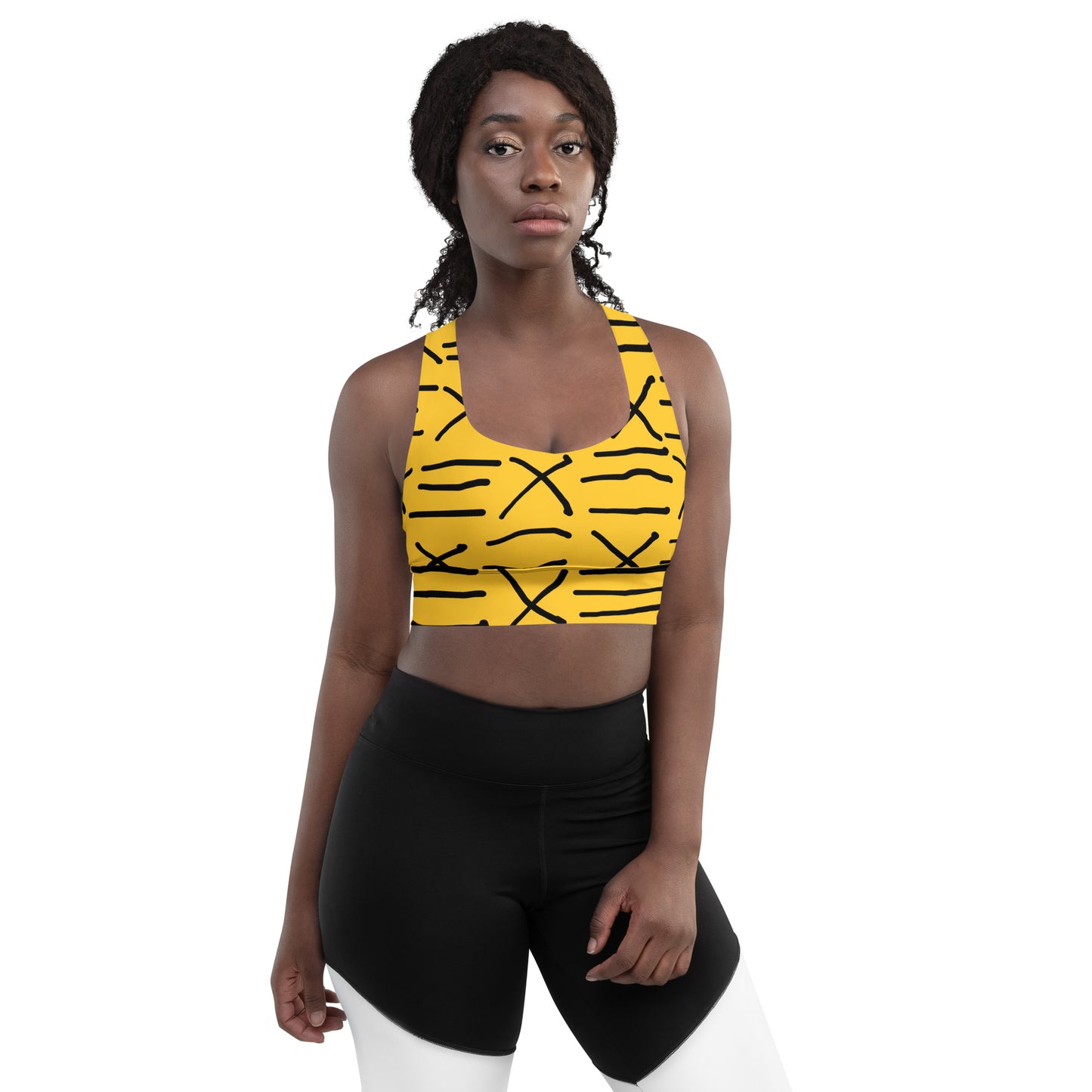 Mud Cloth Inspired Print - Yellow - Longline sports bra