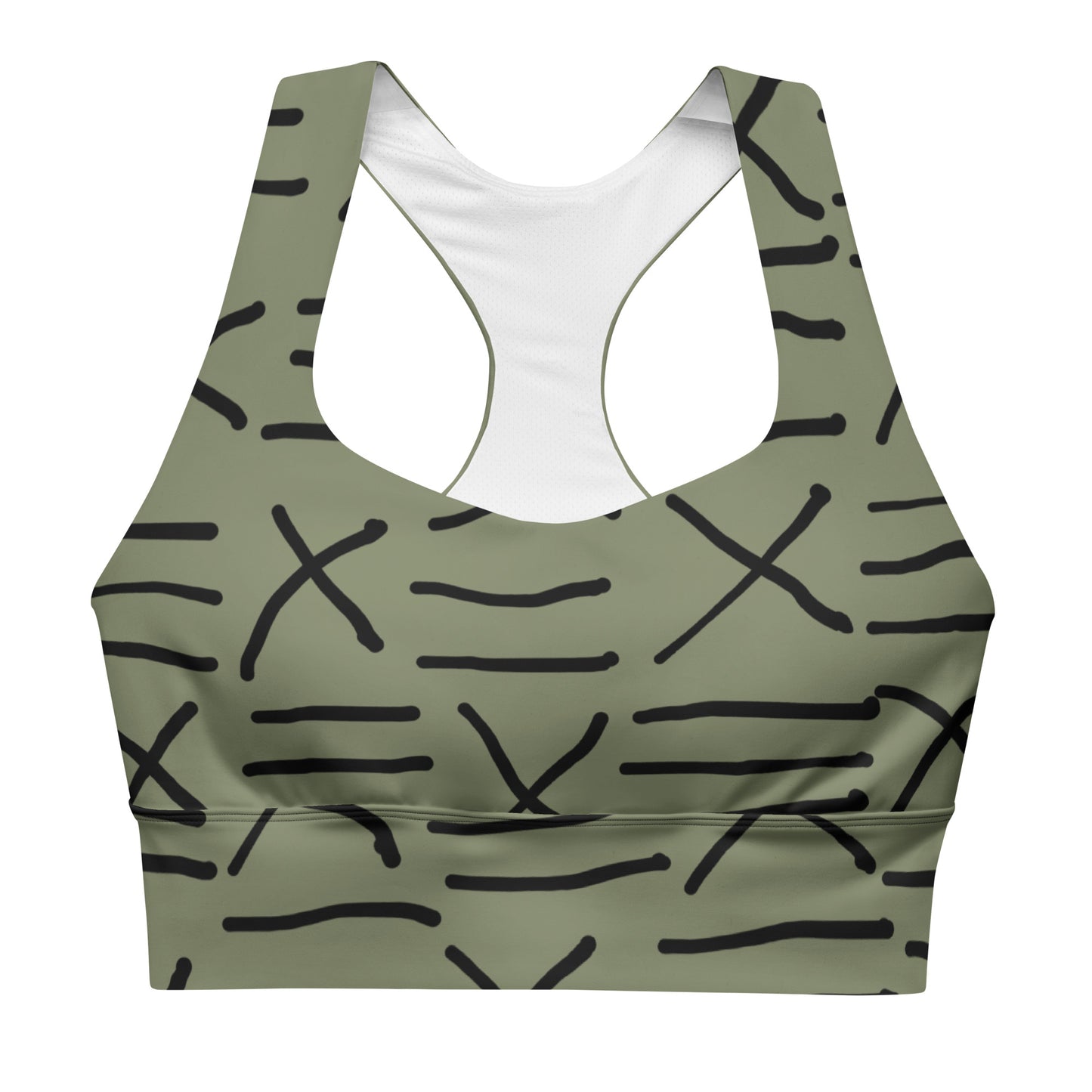 Mud Cloth Inspired Print - Green - Longline sports bra