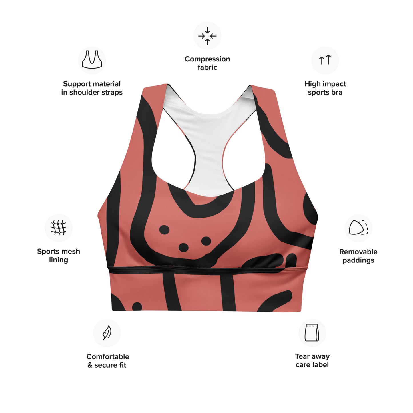 Bespoke Curvy Print - Rosy Pink - Longline sports bra