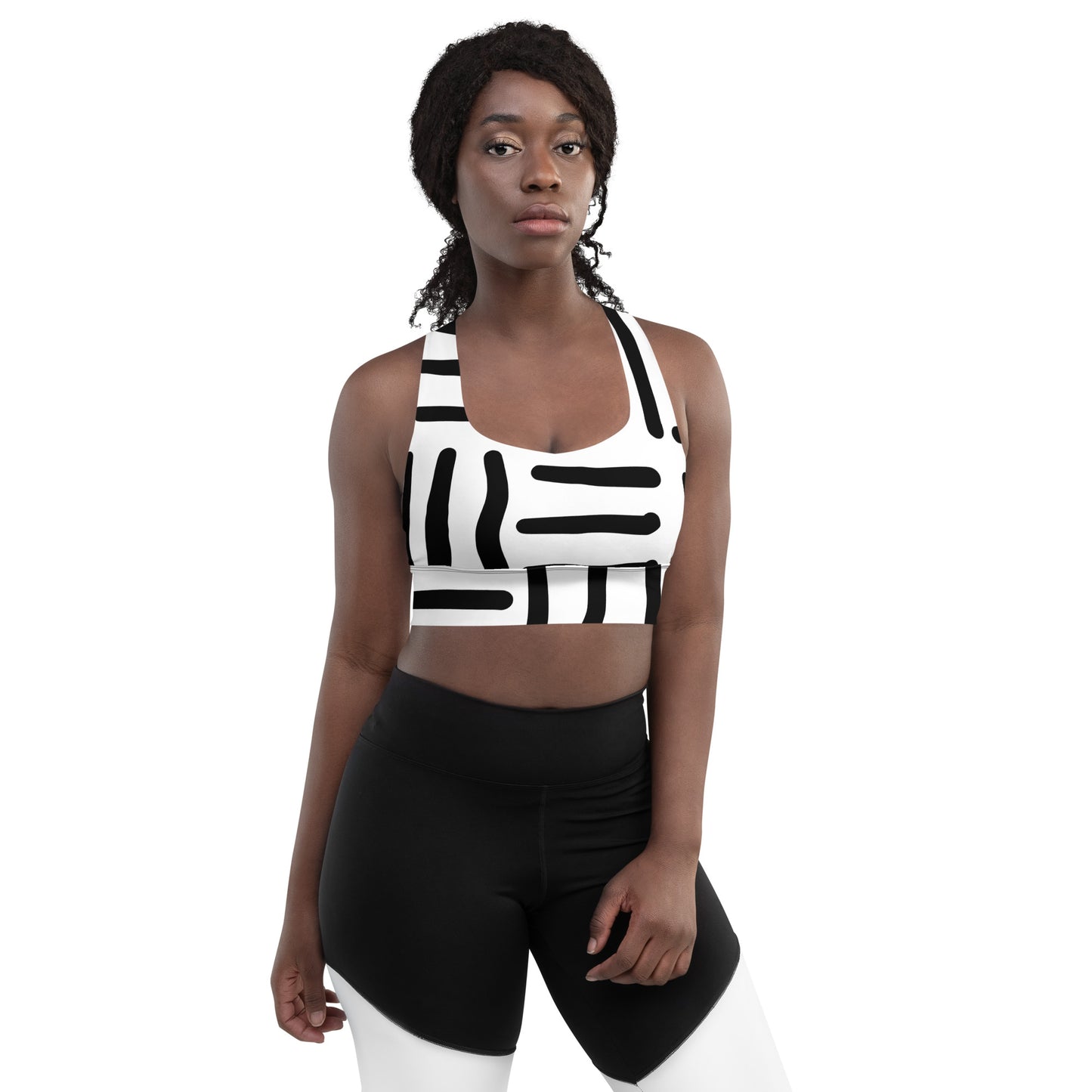 Bespoke Print ll - Black and White - Longline sports bra