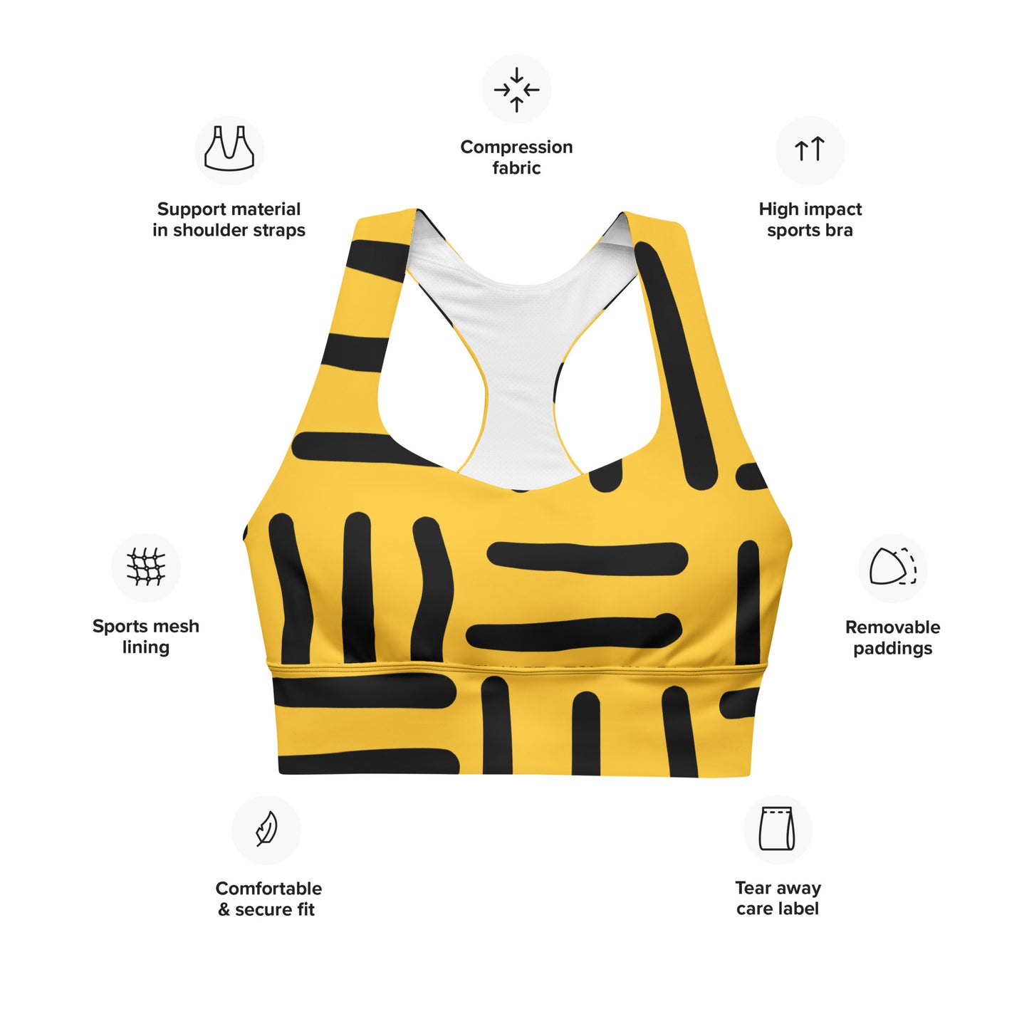 Bespoke Prints - Yellow and Black- Longline sports bra