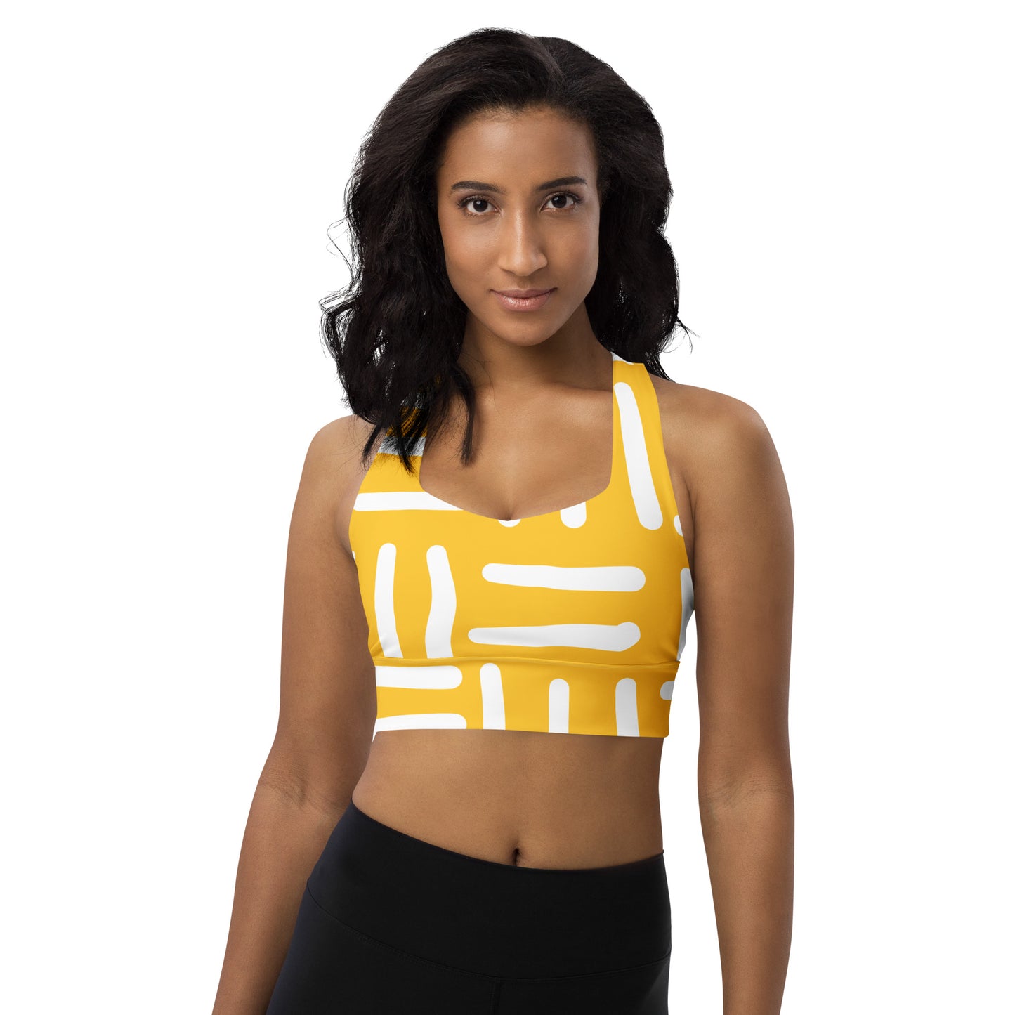 Bespoke Print II - Yellow and White - Longline sports bra