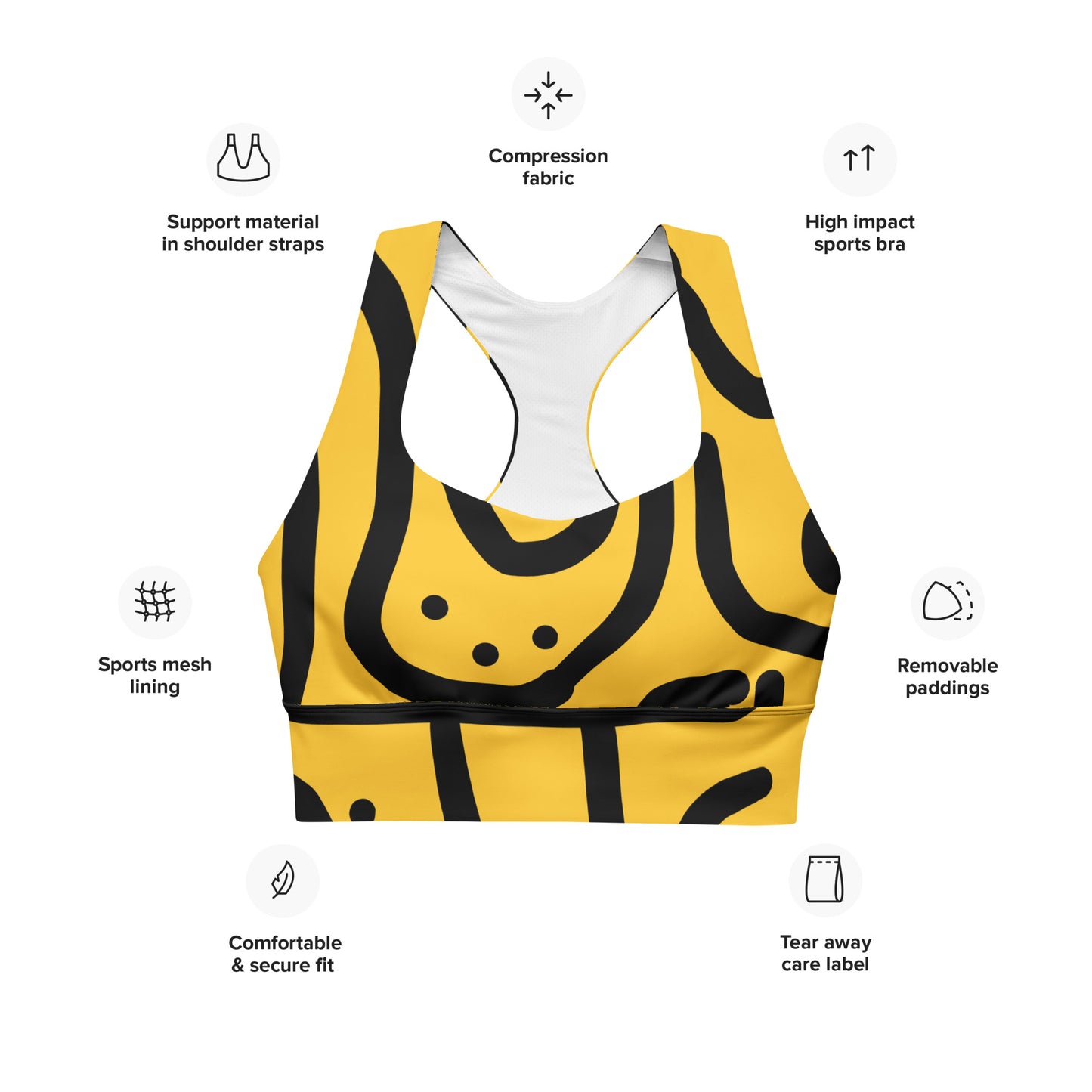 Bantu Print - Yellow Black - Longline sports bra