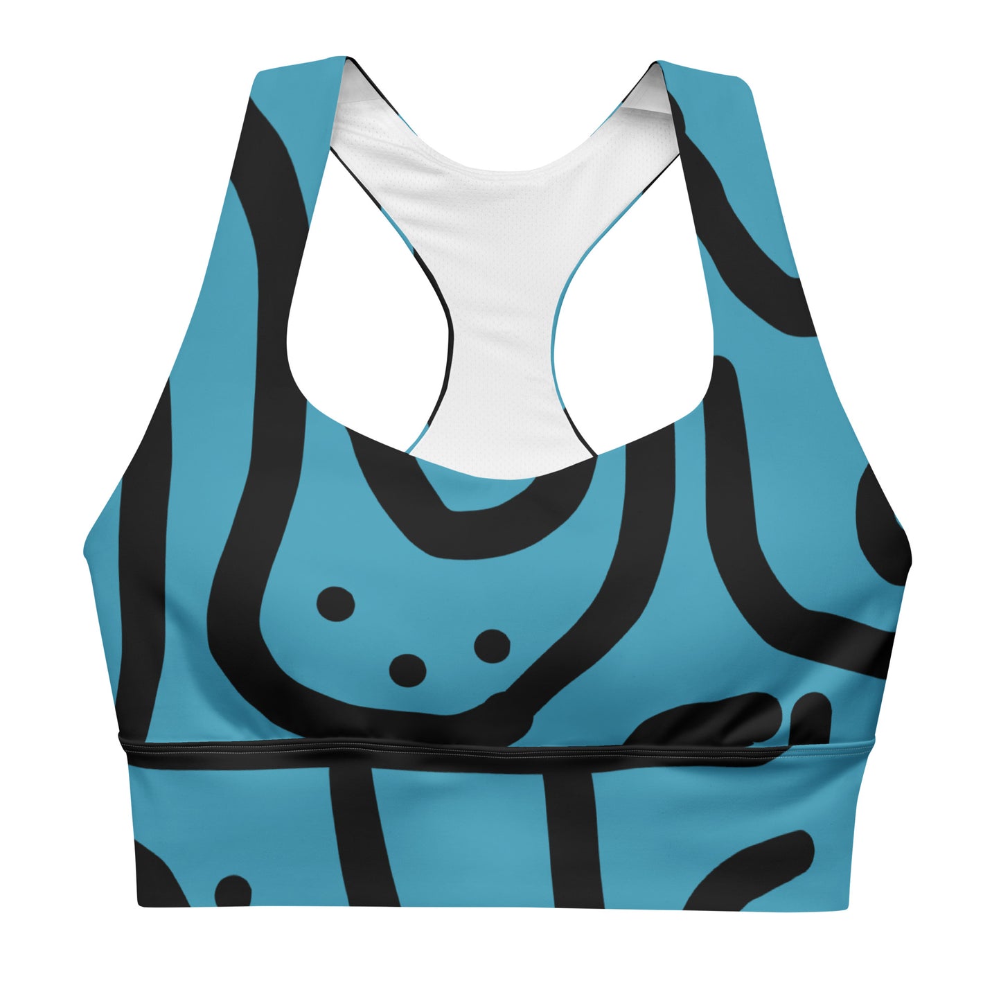 Bantu Print - Blue and Black Longline sports bra