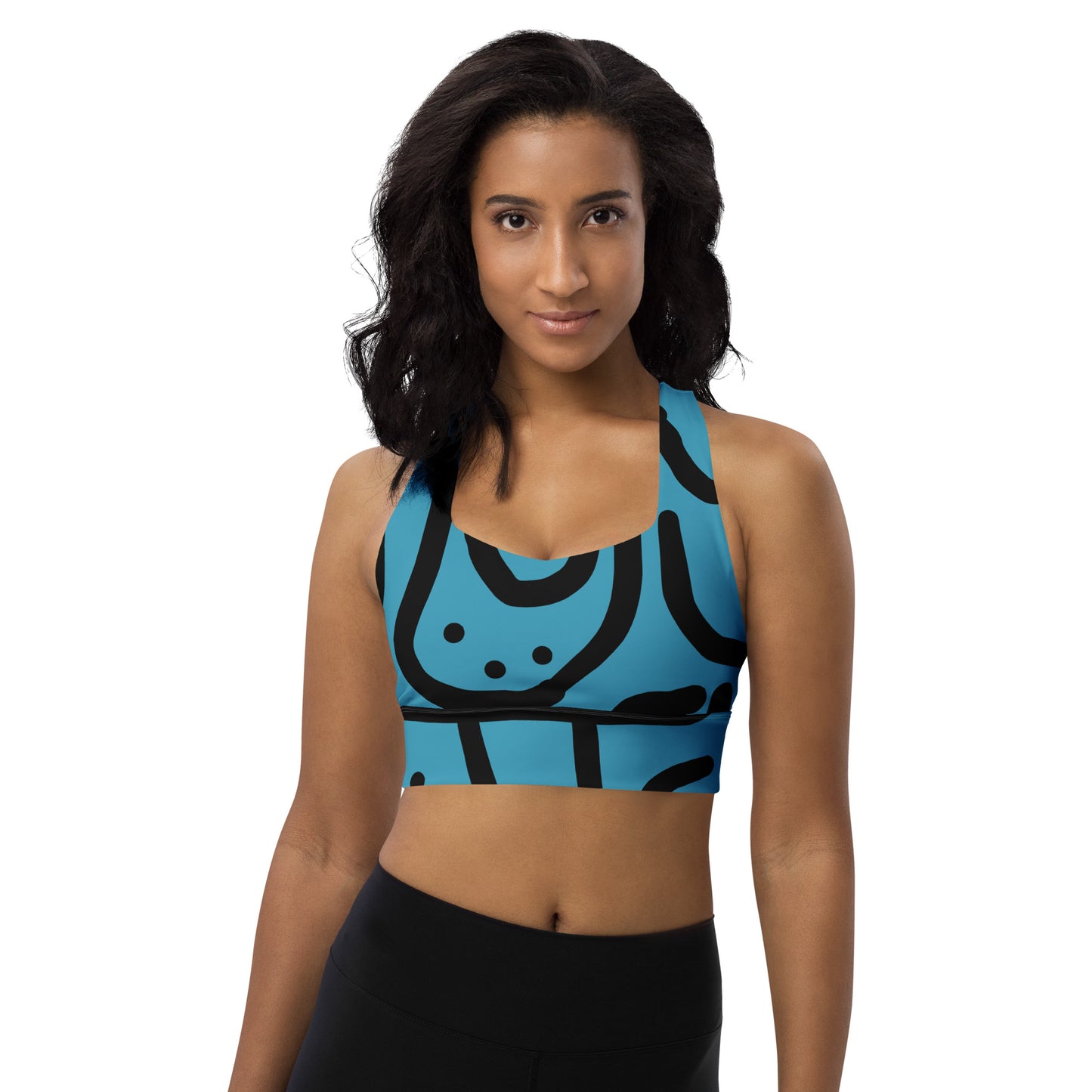 Bantu Print - Blue and Black Longline sports bra