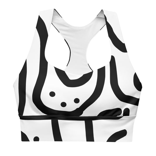 Bantu Print - White and Black - Longline sports bra