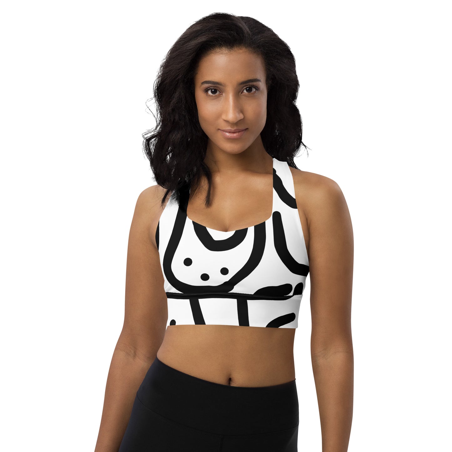 Bantu Print - White and Black - Longline sports bra